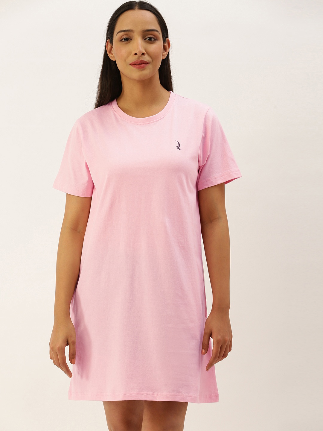 

QUARANTINE Women Pink Solid Pure Cotton Nightdress