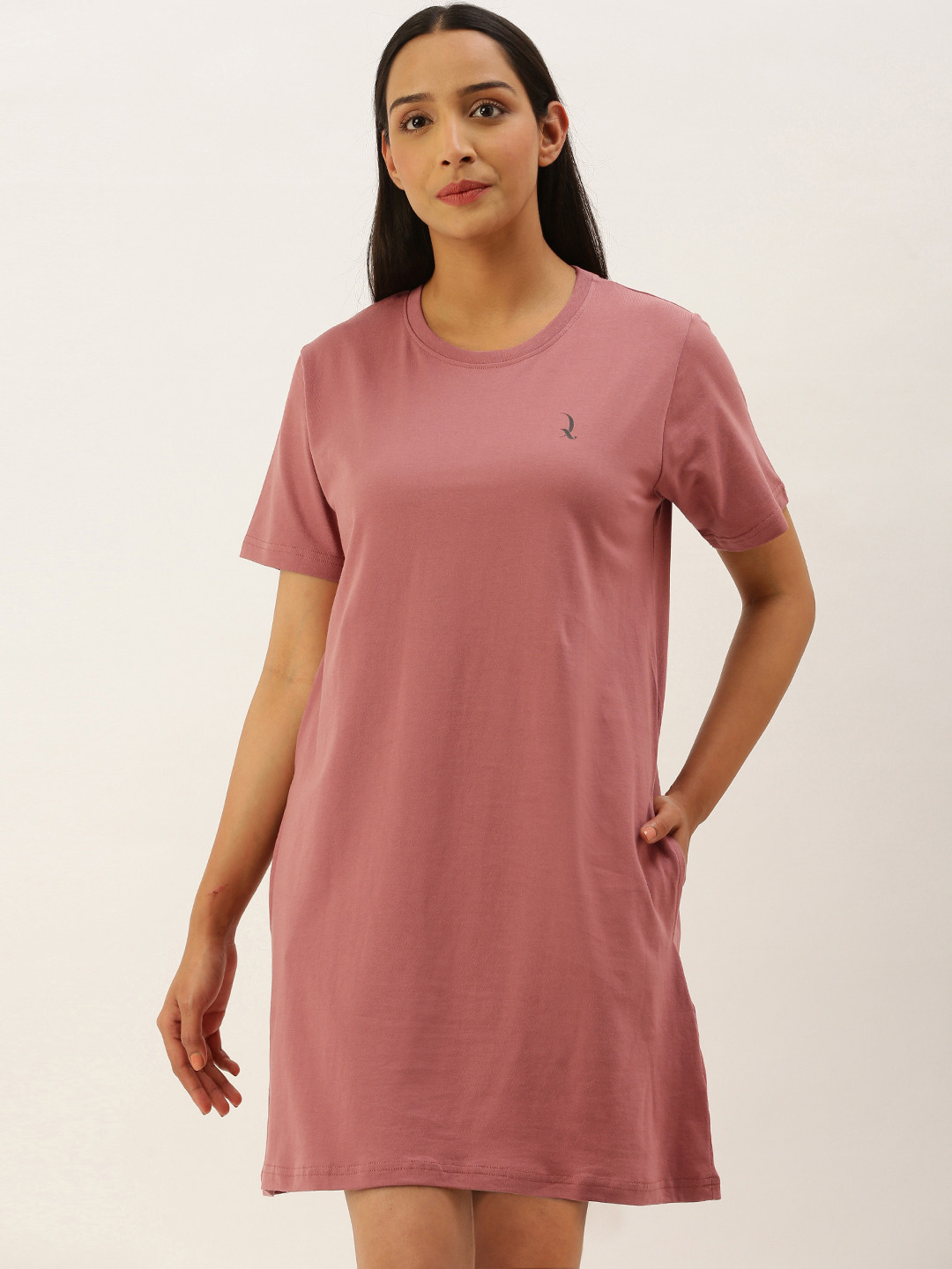 

QUARANTINE Women Pink Solid Pure Cotton Sleep Shirt