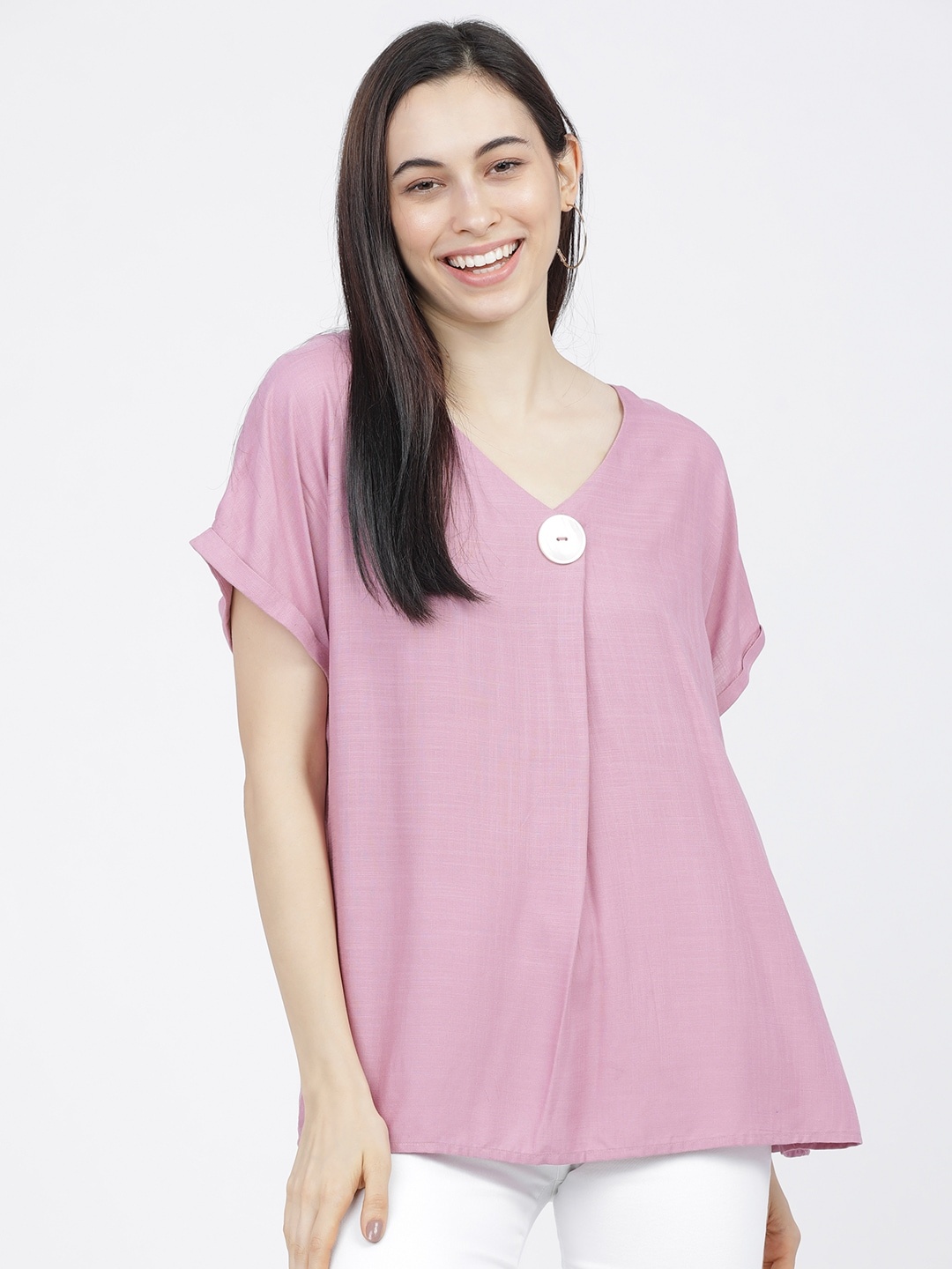 

Basics By Tokyo Talkies Women Pink Solid Top
