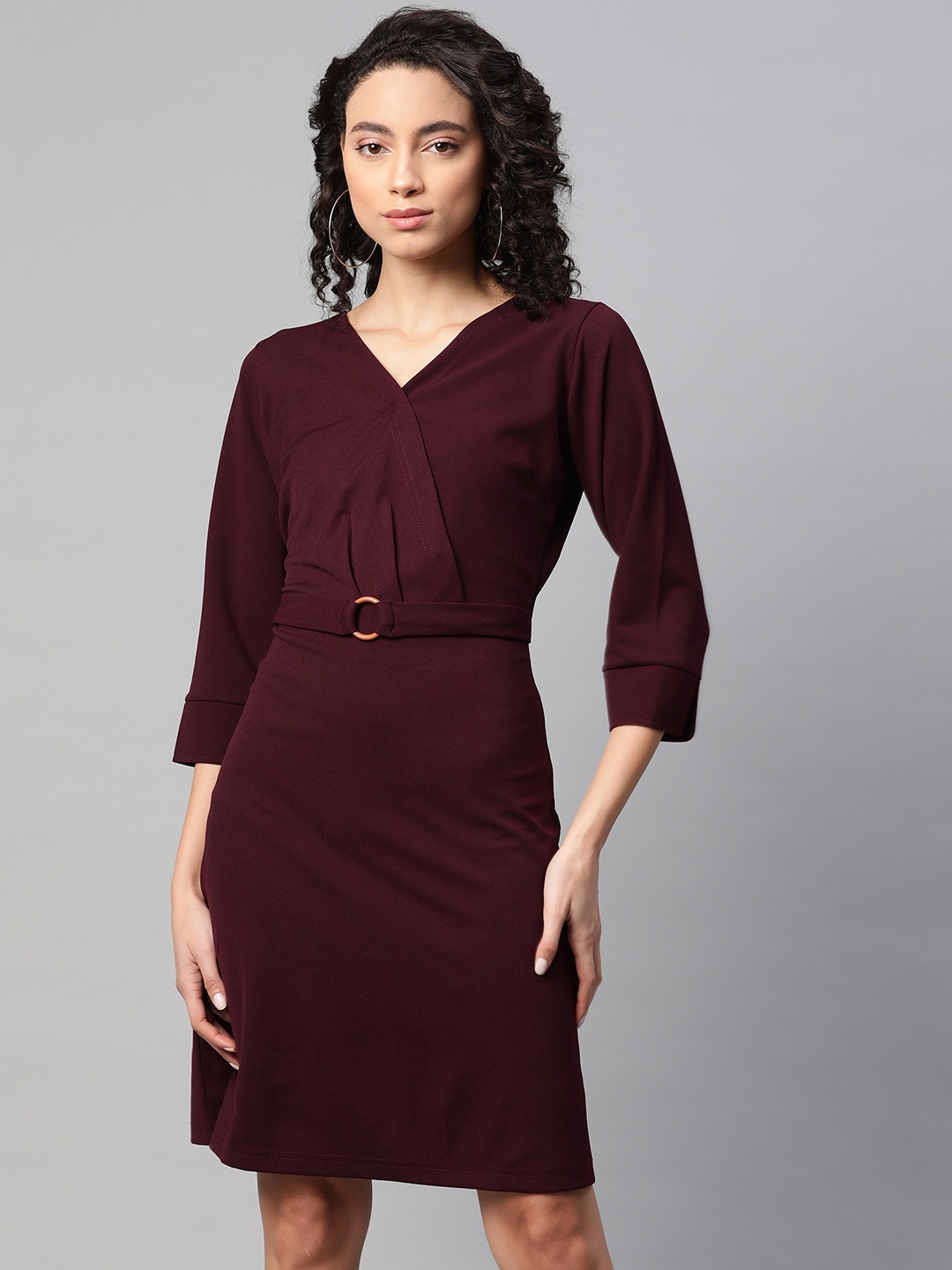 

plusS Women Burgundy Knitted Solid Wrap Dress