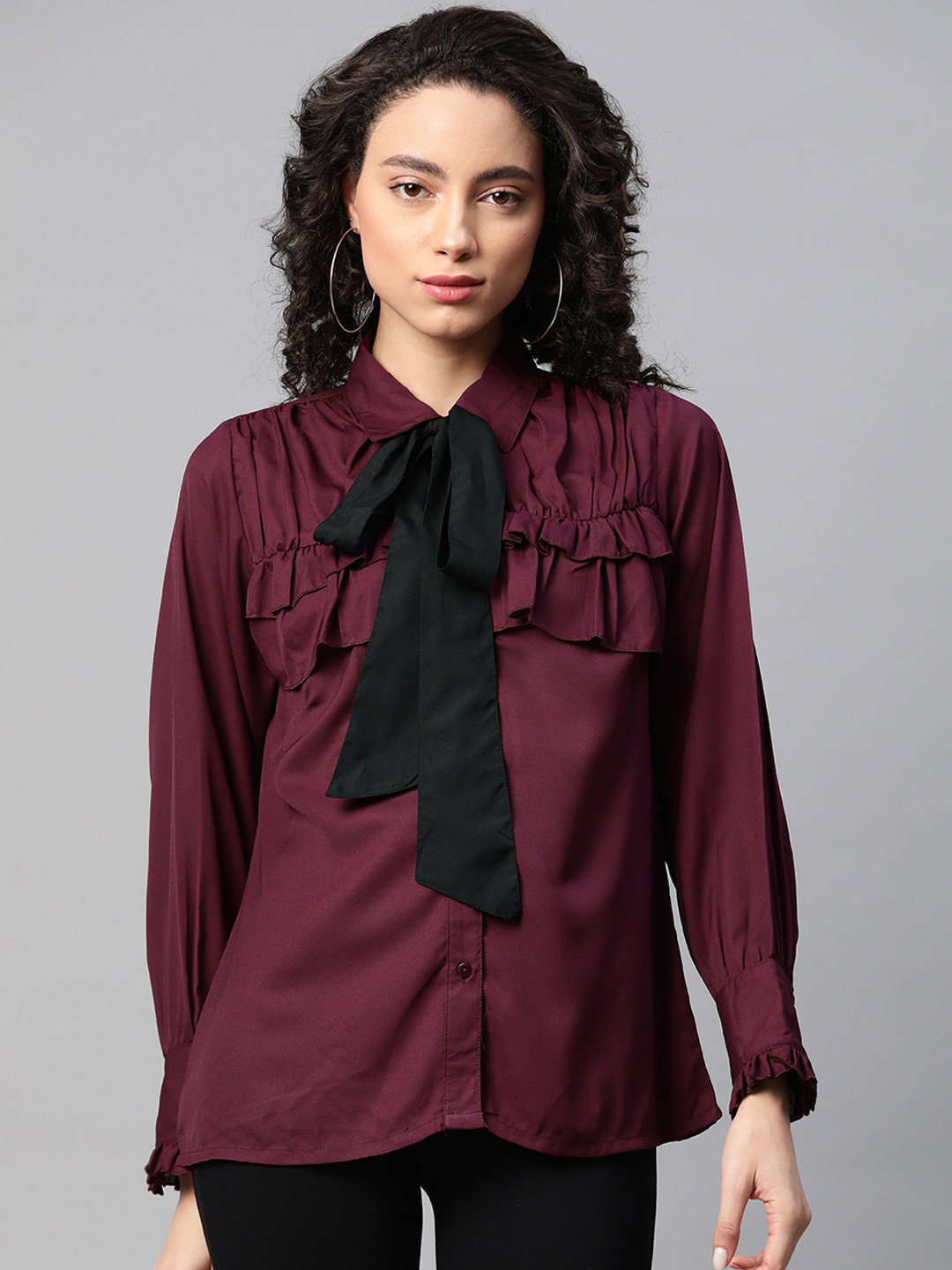 

plusS Women Burgundy Regular Fit Solid Casual Shirt