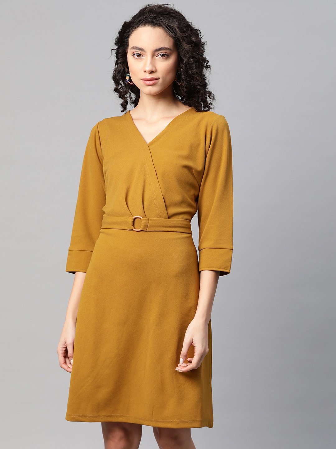 

plusS Women Mustard Yellow Solid Wrap Dress