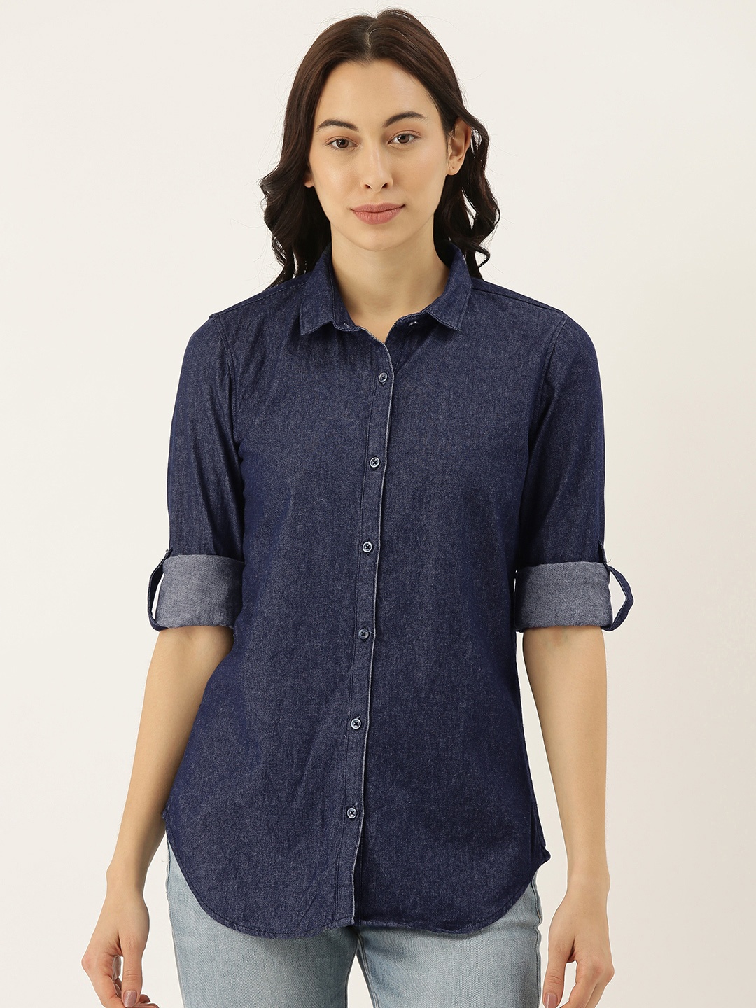 

Campus Sutra Women Blue Regular Fit Solid Casual Shirt