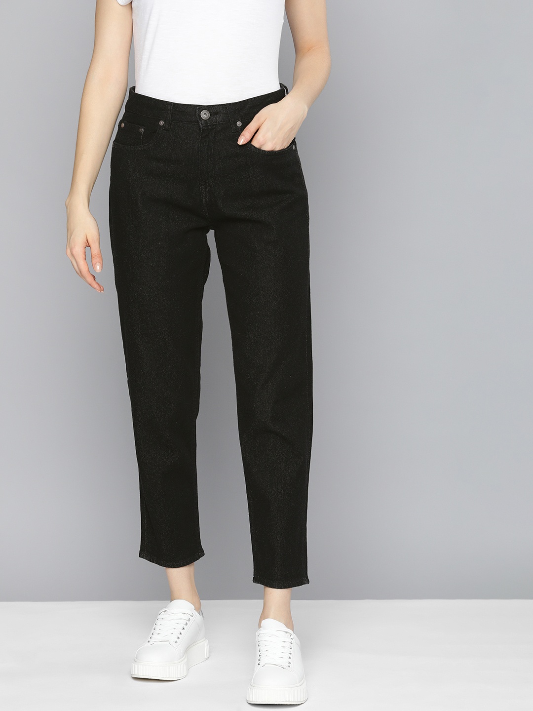 

Chemistry Women Black Mom Fit High-Rise Clean Look Cropped Jeans