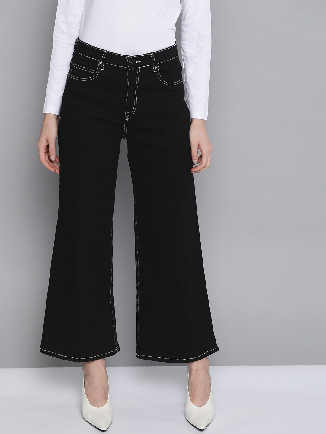 

Chemistry Women Black Solid High-Rise Clean Look Stretchable Flared Jeans