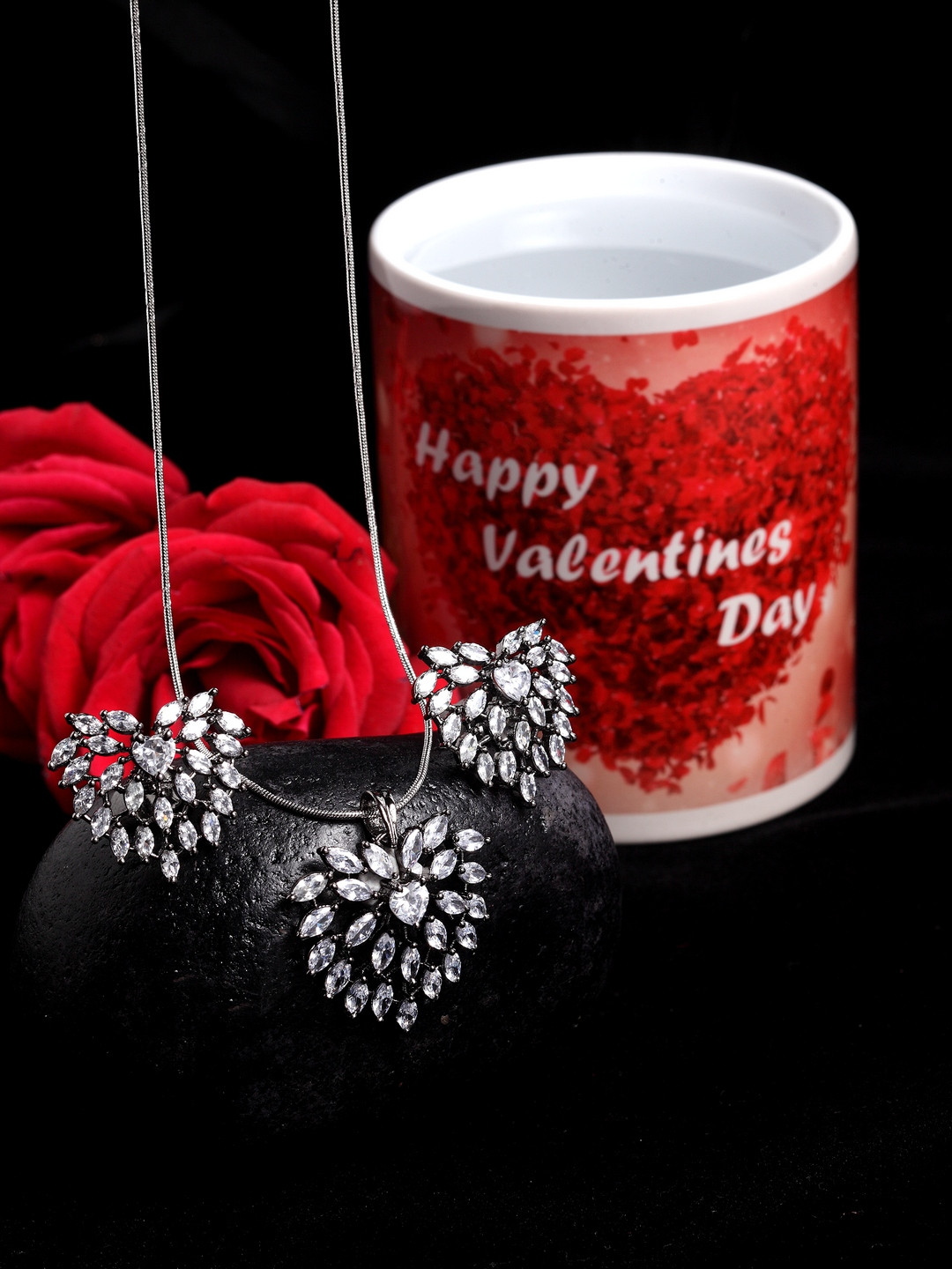 

VOGUE PANASH Rhodium-Plated Silver-Toned & White Stone-Studded Handcrafted Jewellery Set With Magic Love Mug