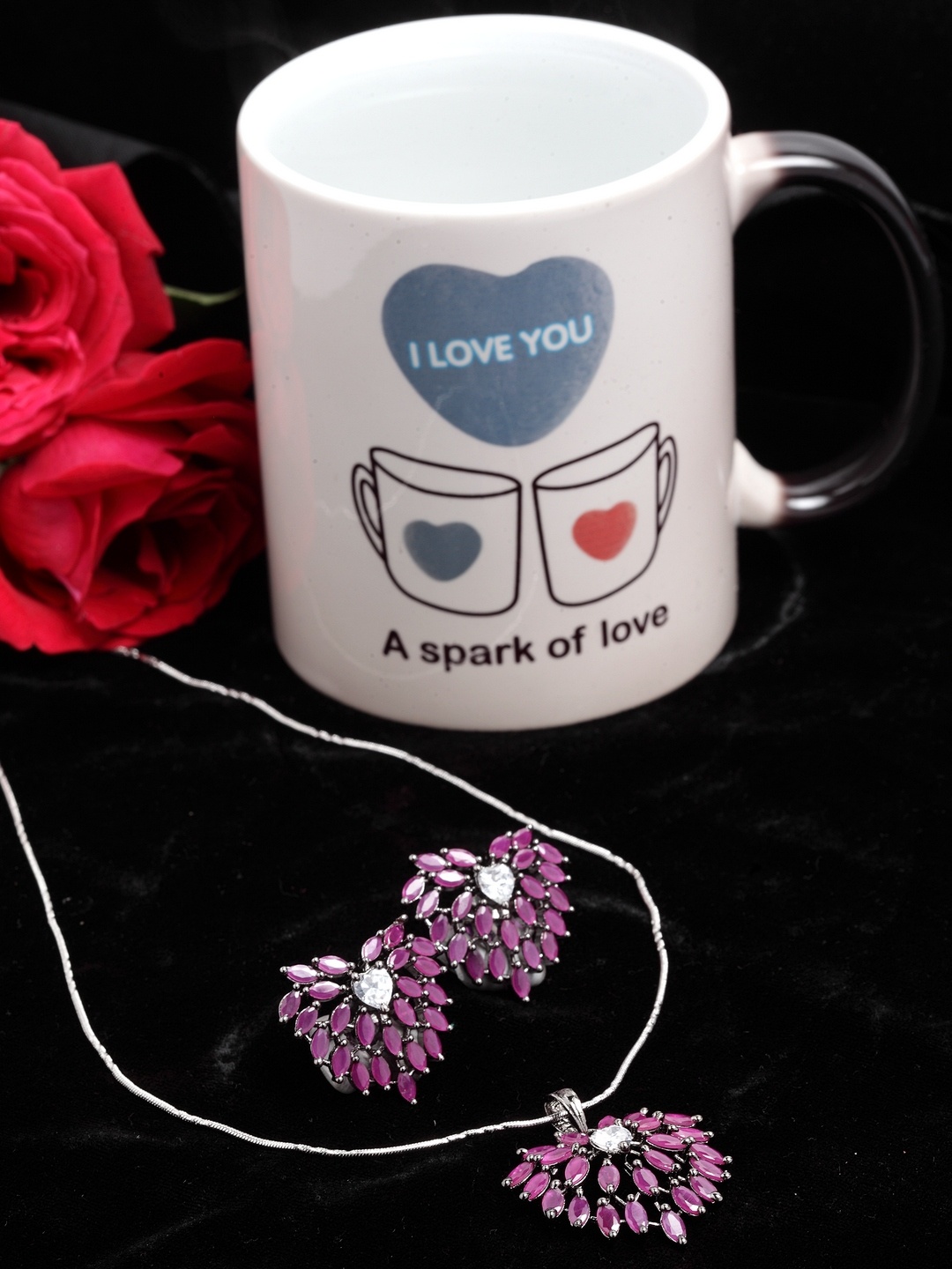 

VOGUE PANASH Girls Rhodium Plated White & Pink Stone Studded Pedant Set with Magic Love Cup