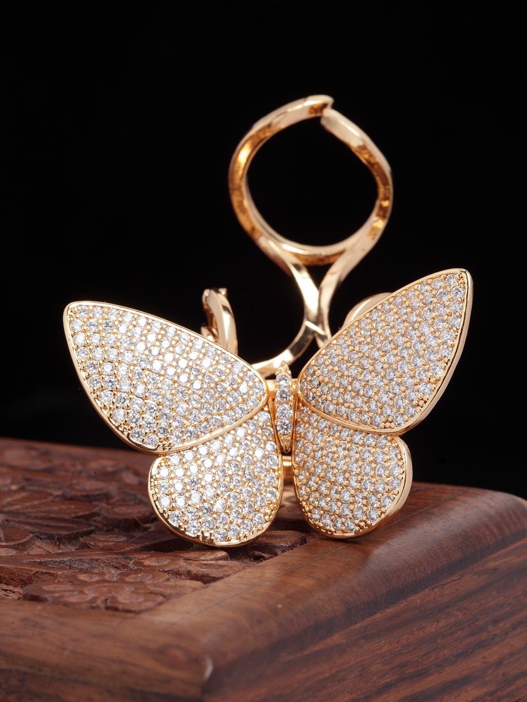 

VOGUE PANASH Gold-Plated & White AD-Stone Studded Handcrafted Butterfly Shaped Adjustable & Sustainable Finger Ring