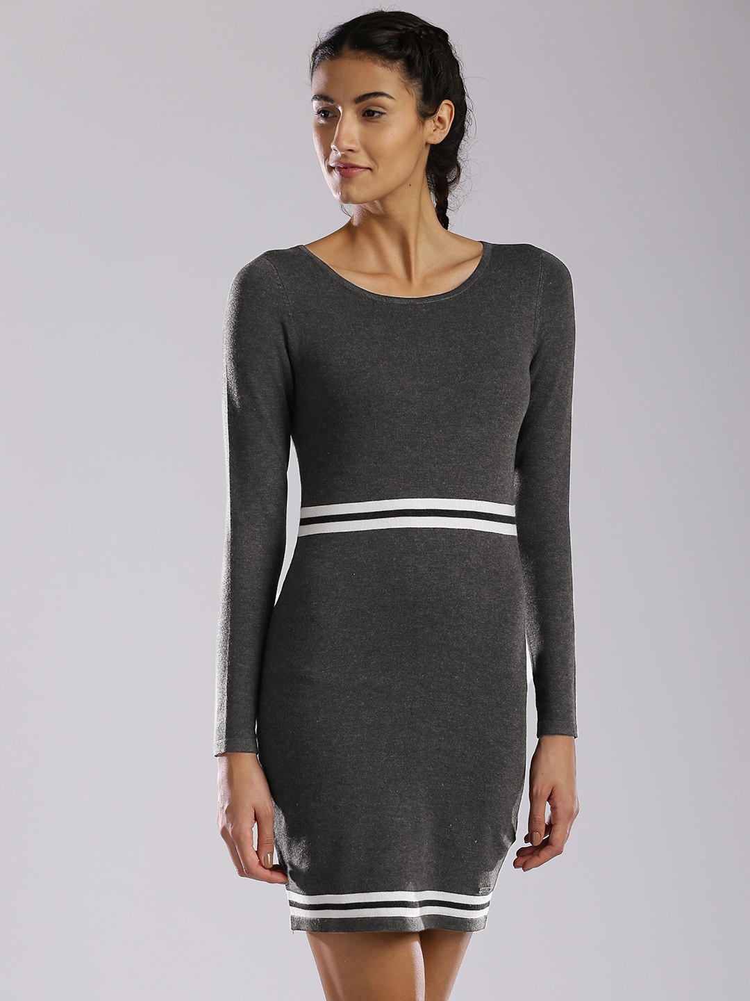 

HRX by Hrithik Roshan Grey Bodycon Knitted Sweater Dress, Charcoal