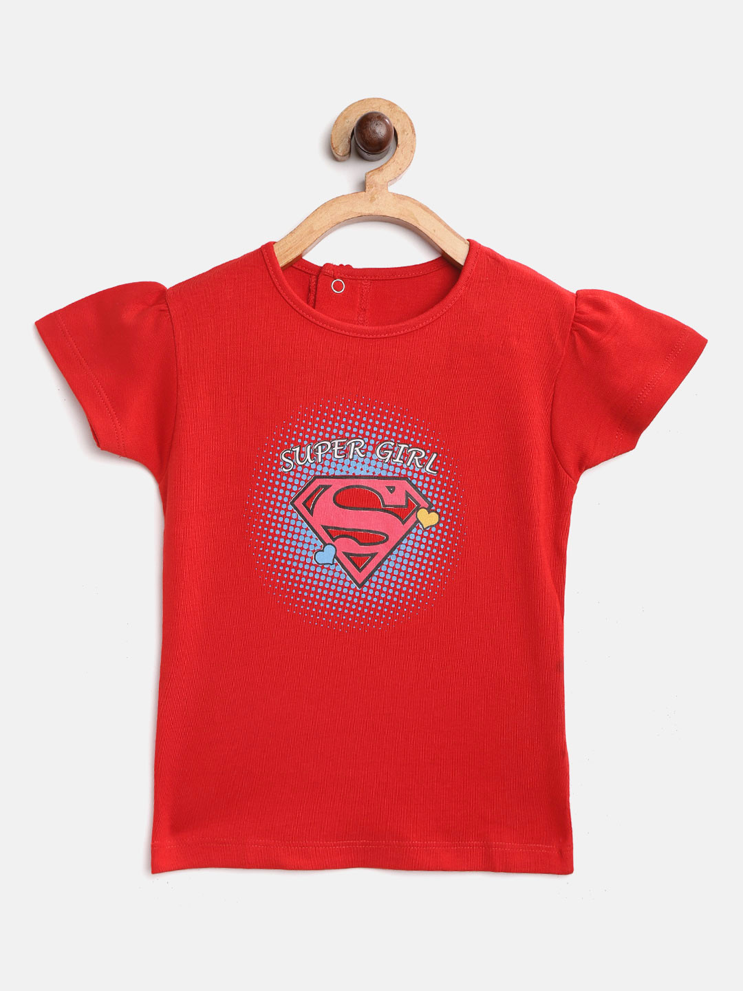 

Moms Love Girls Red & Pink Superman Print Flared Sleeves Pure Cotton Top