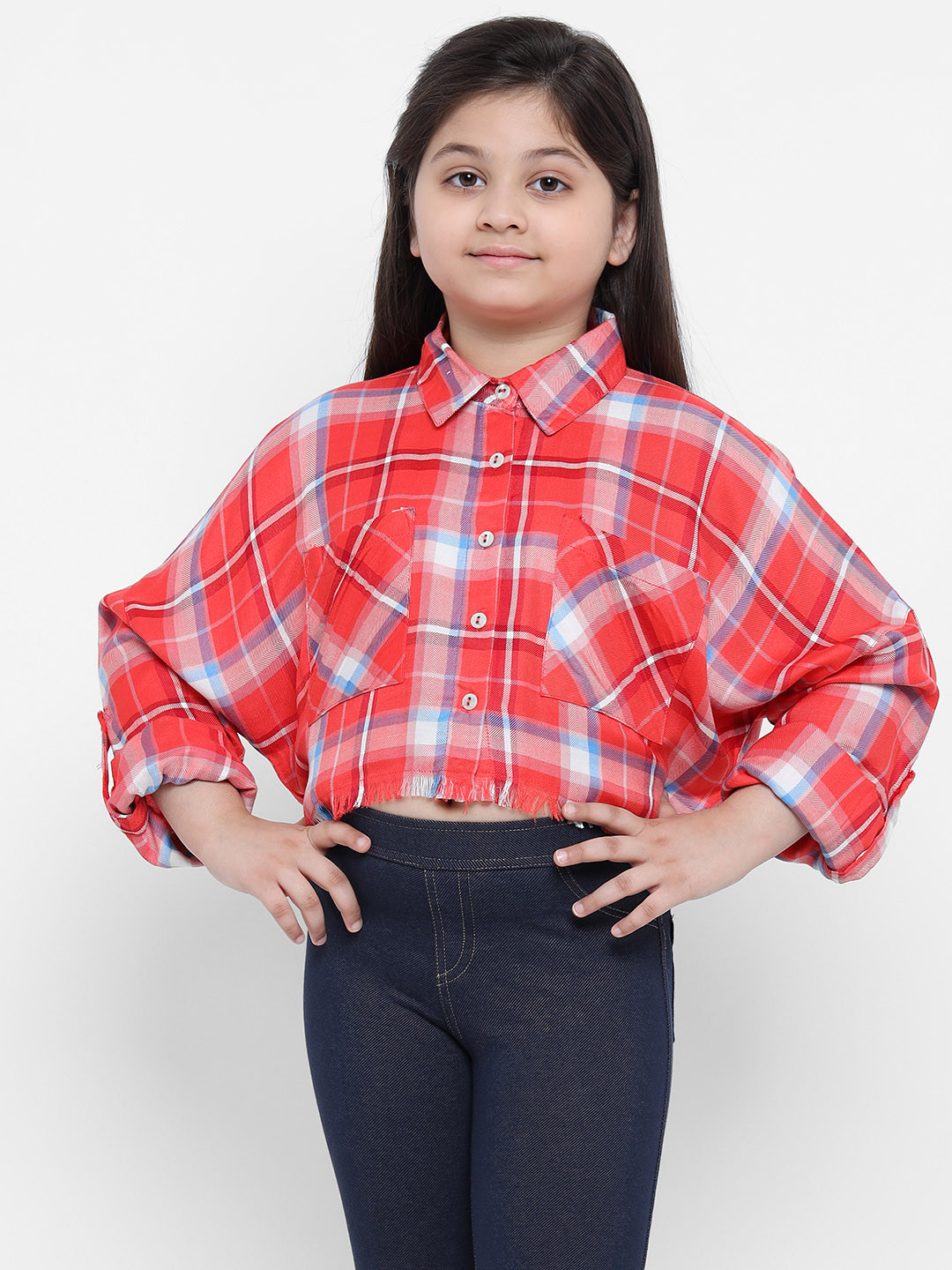 

Natilene Girls Red & White Regular Fit Checked Casual Shirt