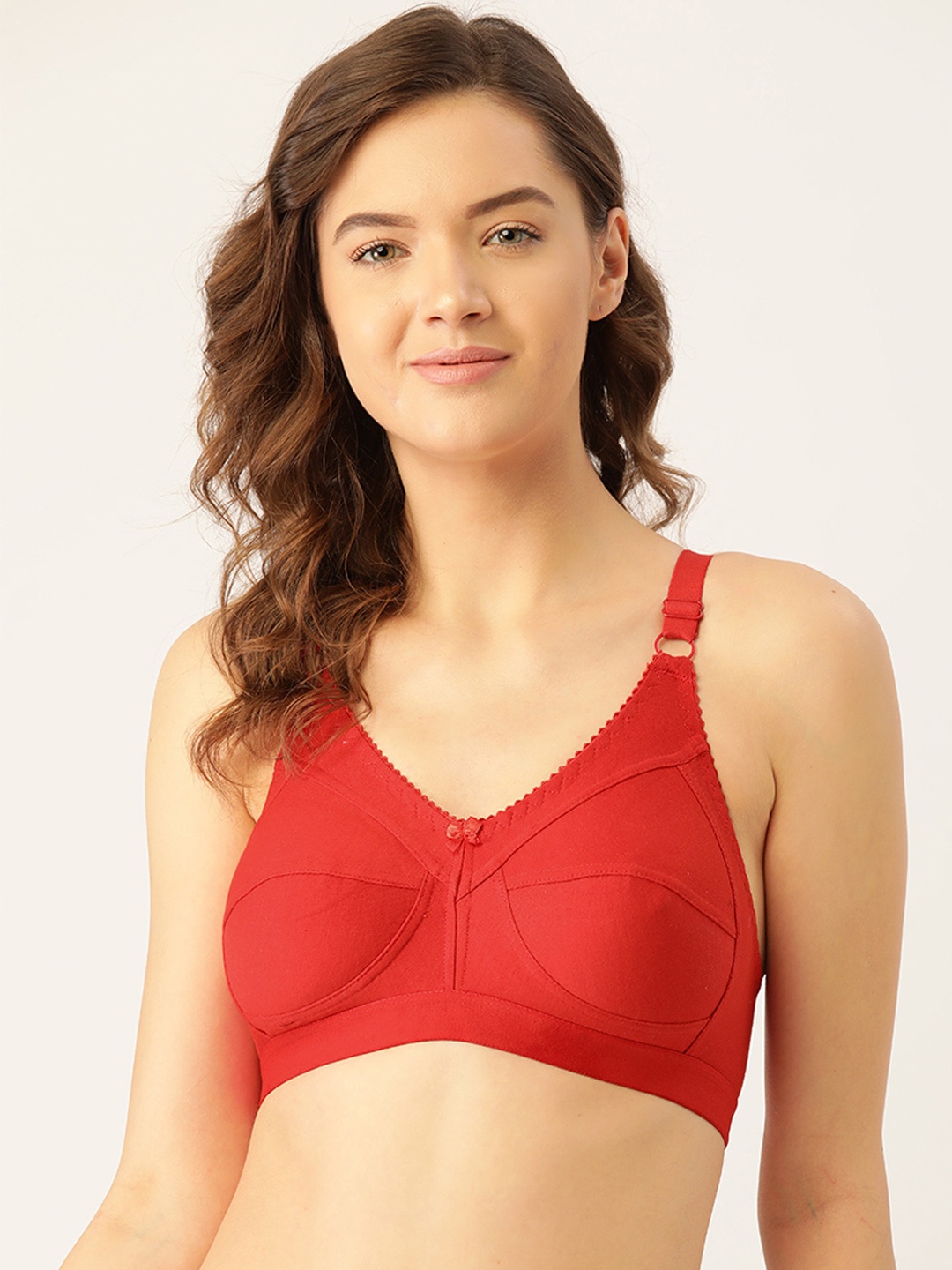 

Innocence Red Solid Non-Wired Non Padded Minimizer Bra BBAPLIN90159_28B