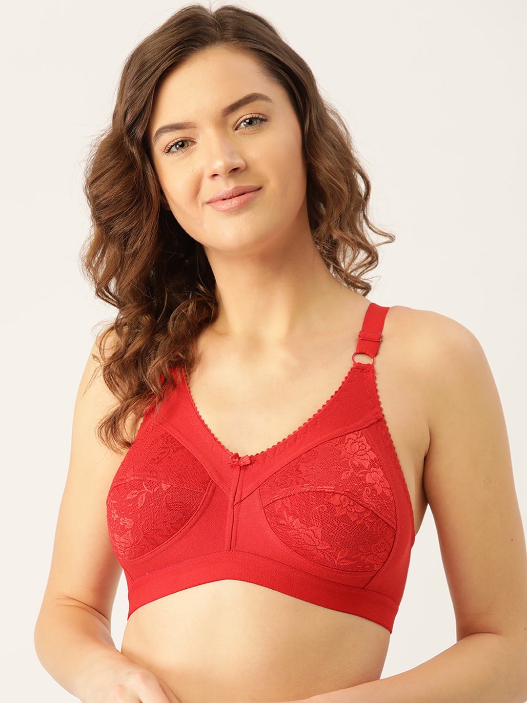 

Innocence Red Lace Non-Wired Non Padded Minimizer Bra BBAPLIN90168_28B