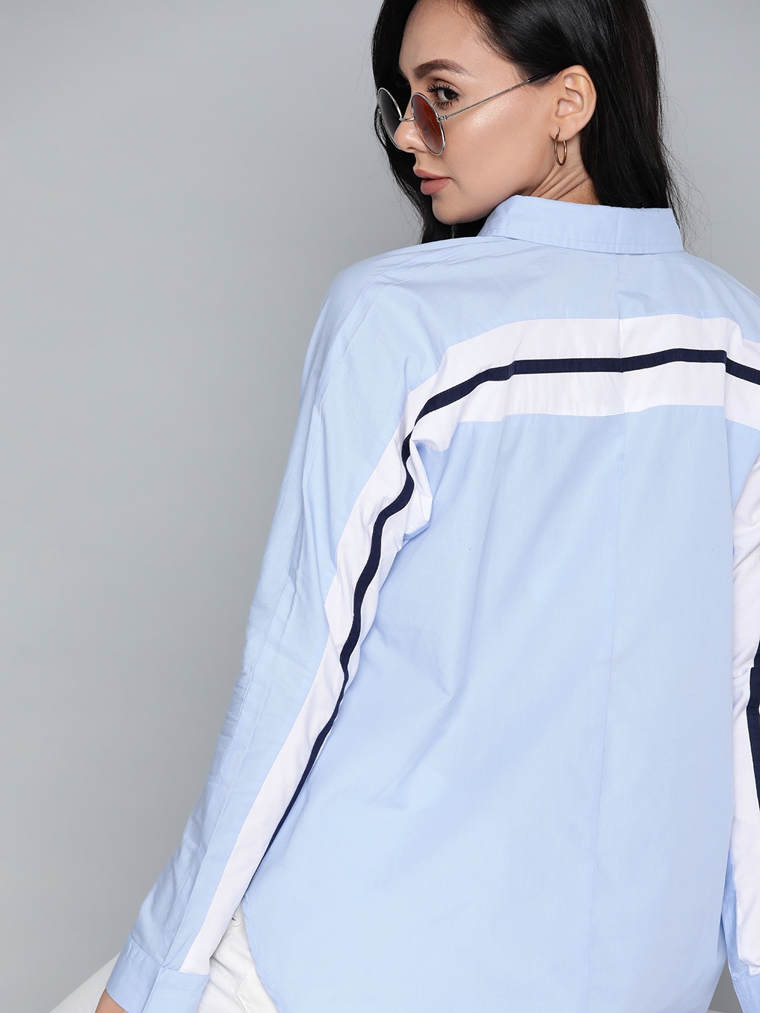 

Harvard Women Blue Pure Cotton Solid Casual Shirt