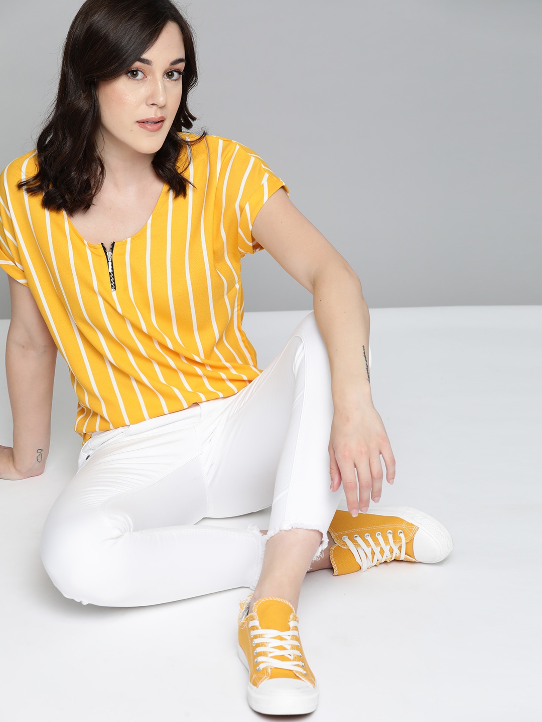 

Harvard Yellow & White Striped Regular Top