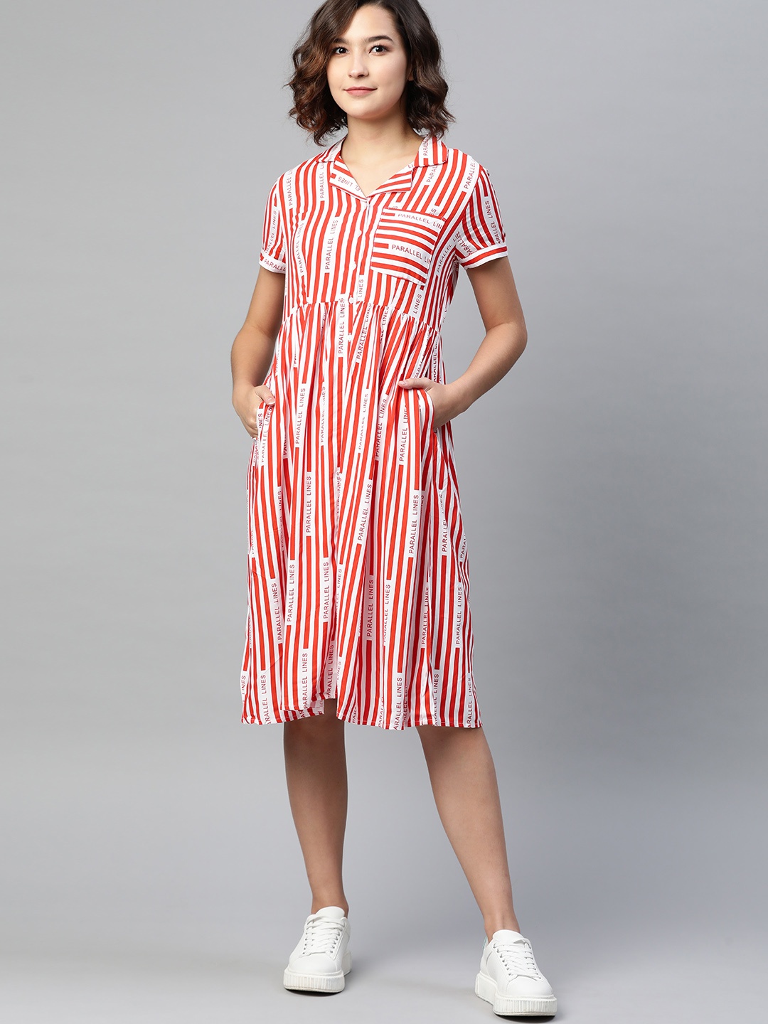 

Harvard Red & White Printed Midi Shirt Dress