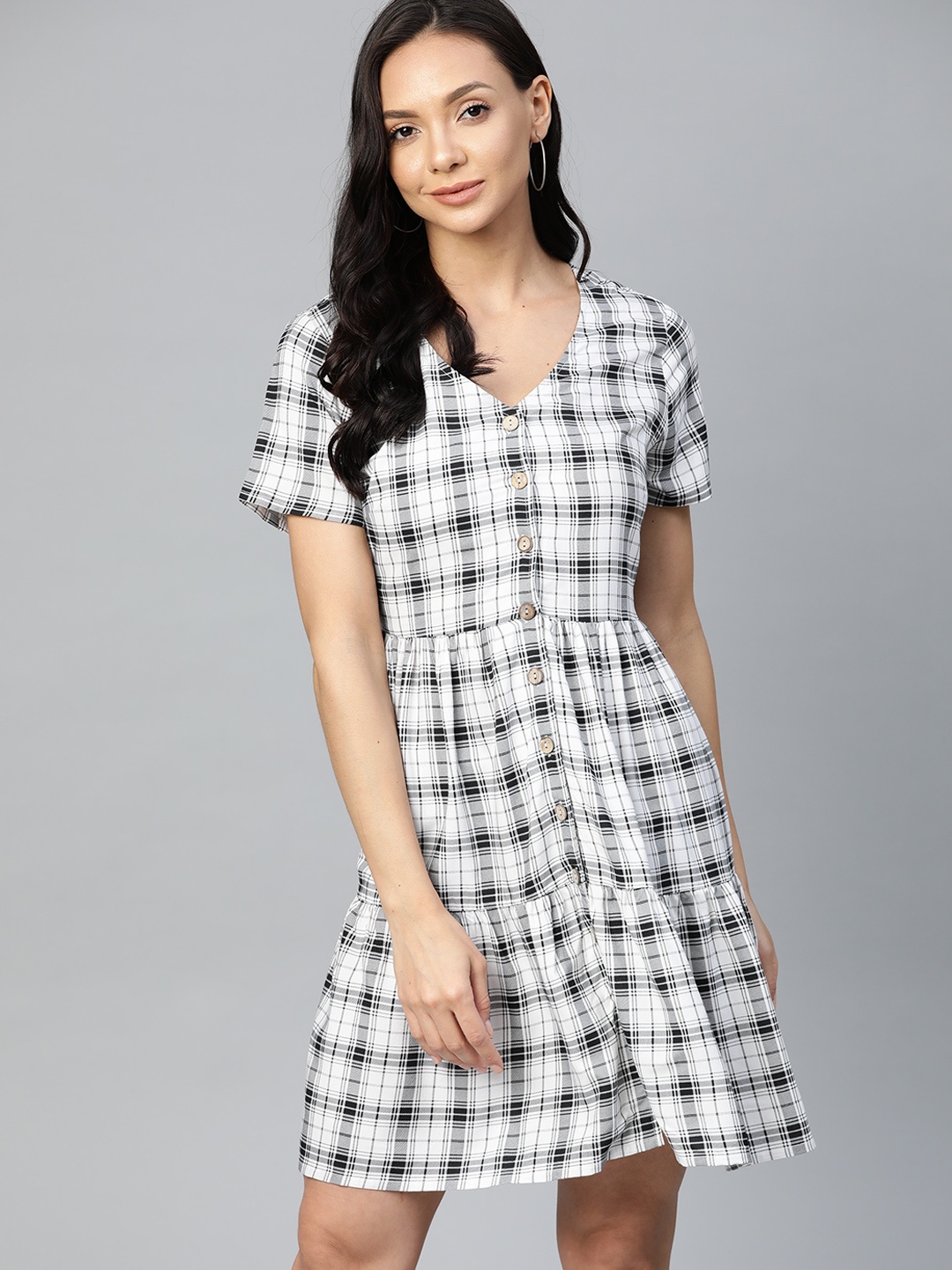 

Harvard White & Black Checked A-Line Dress