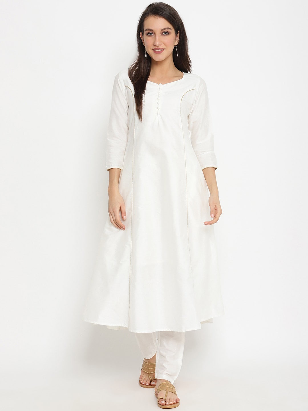 

Abhishti Women White Solid Anarkali Kurta