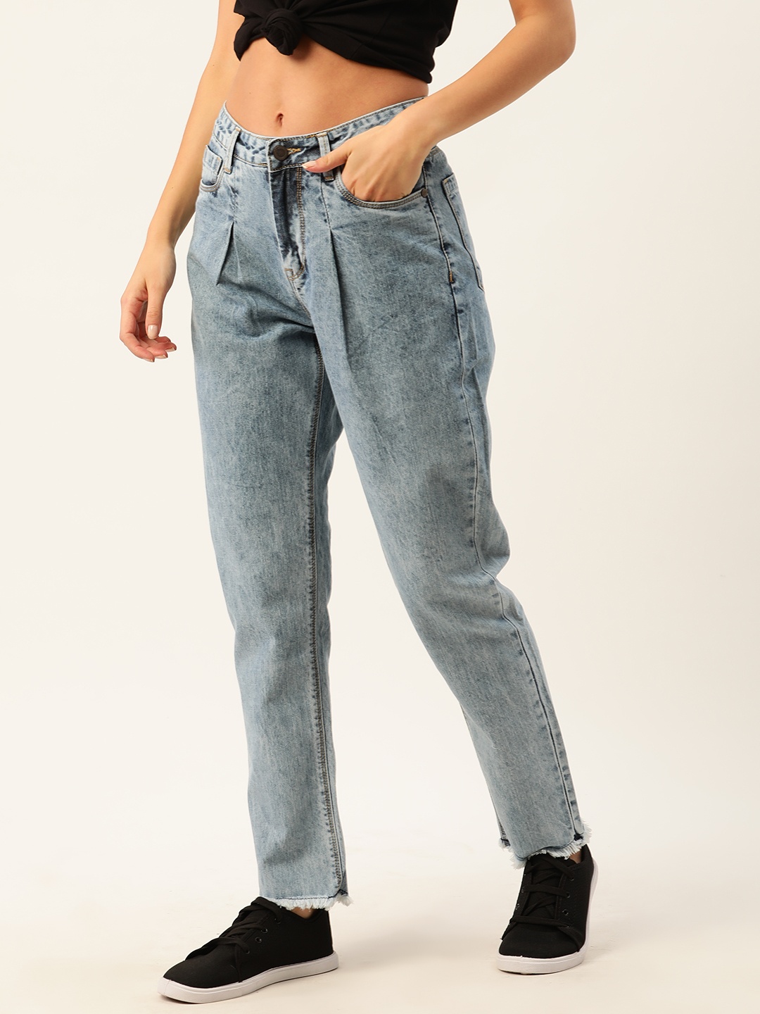 

Moda Rapido Women Blue Faded Pure Cotton Boyfriend Fit Jeans