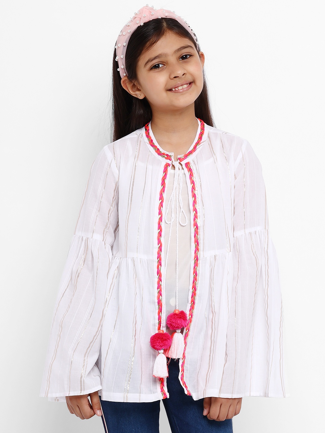 

Natilene Girls White Self Design Top