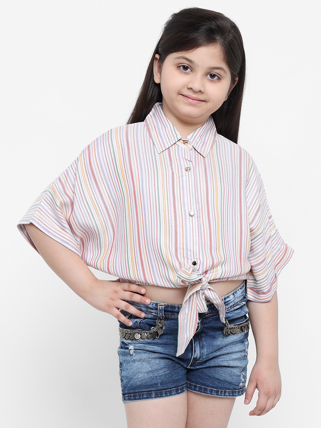 

Natilene Girls Multicoloured Regular Fit Striped Casual Shirt, Multi