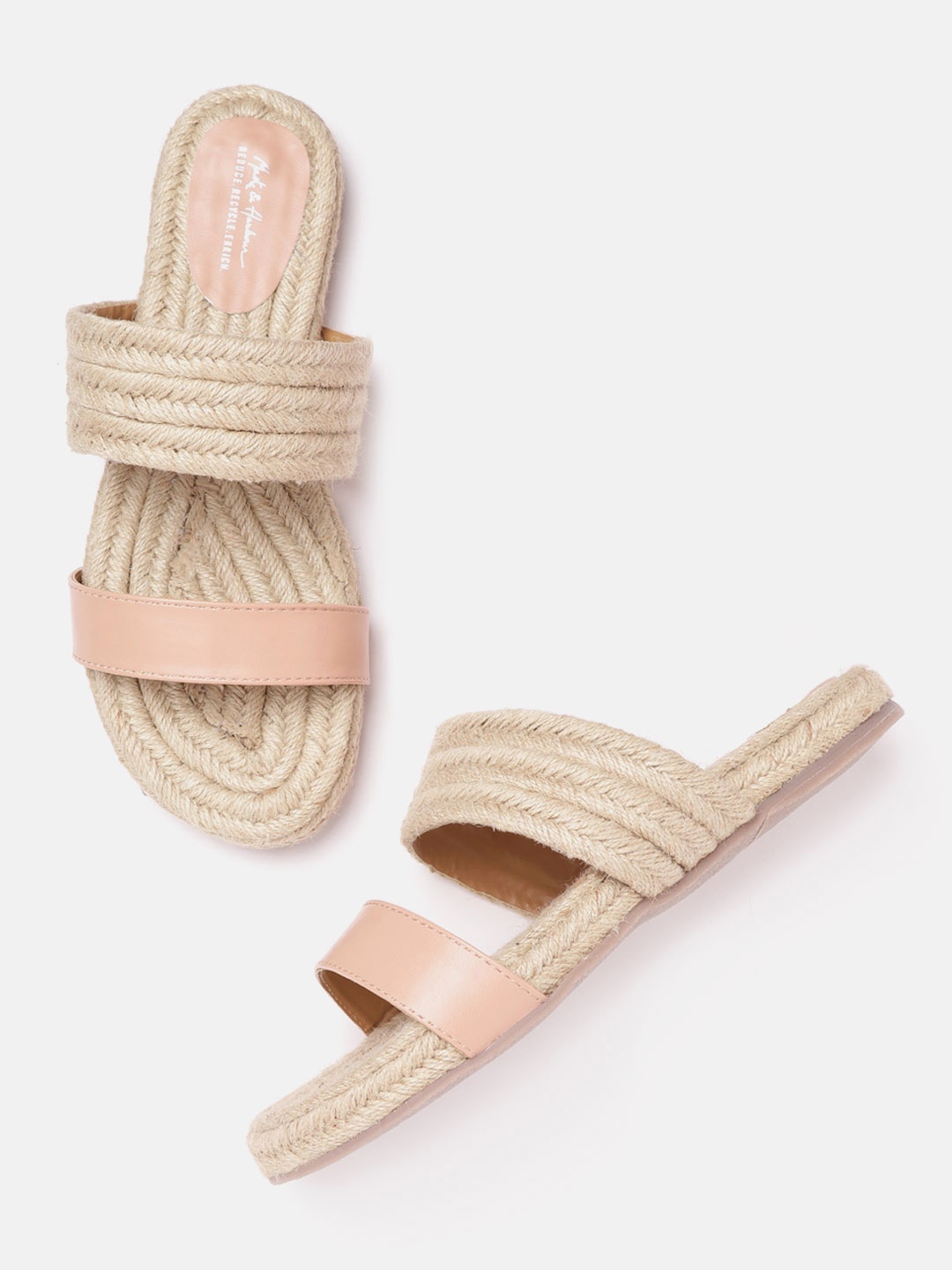 

Mast & Harbour Women Peach-Coloured & Beige Woven Design Open Toe Espadrille Flats