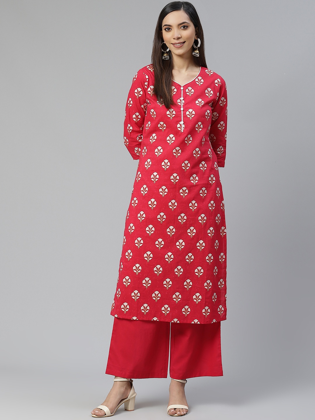 

Yuris Women Red & White Khari Print Pure Cotton Kurta with Palazzos