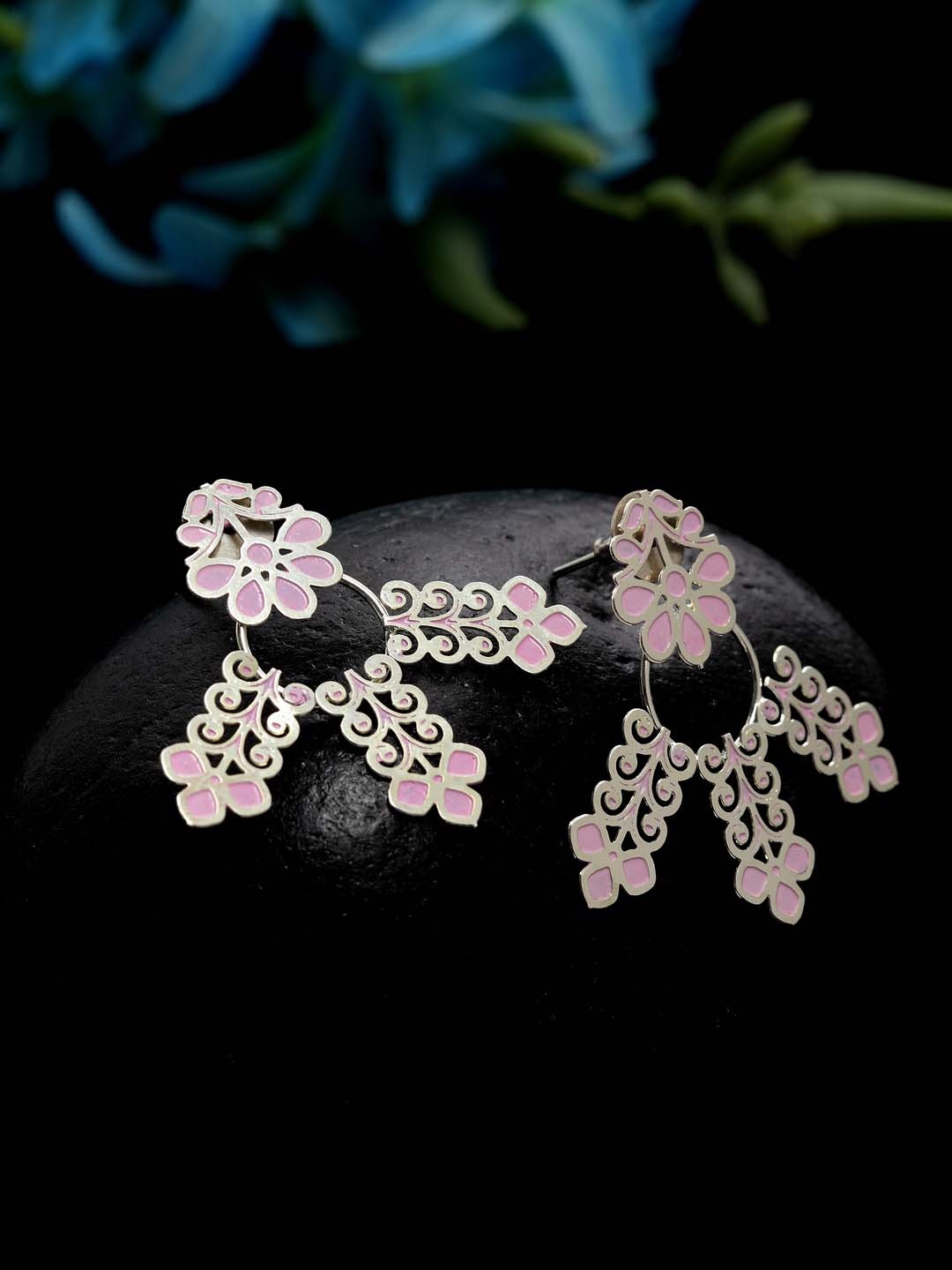 

VOGUE PANASH Silver-Toned & Pink Contemporary Drop Earrings