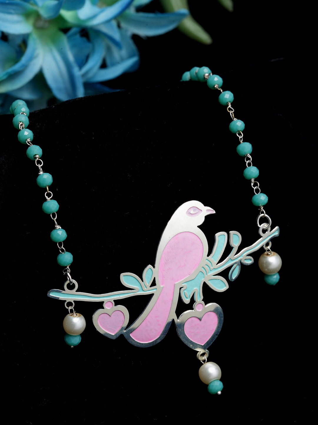 

VOGUE PANASH Silver-Toned & Blue Brass Silver-Plated Handcrafted Necklace