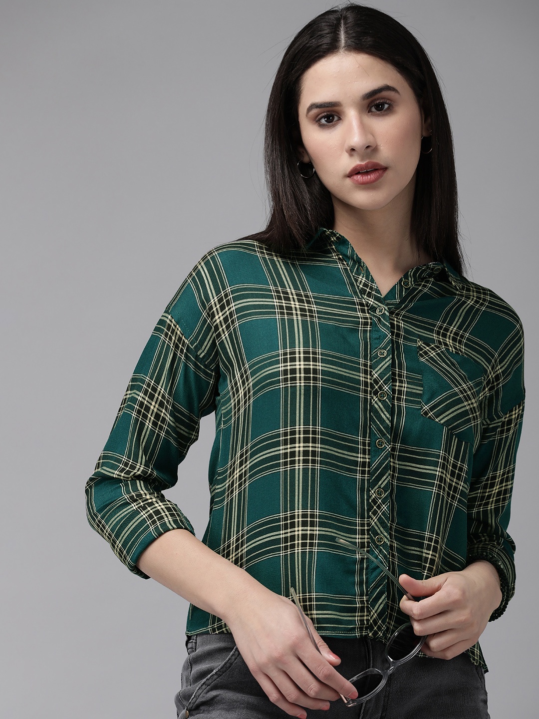 

The Roadster Life Co. Women Checked Casual Shirt, Teal