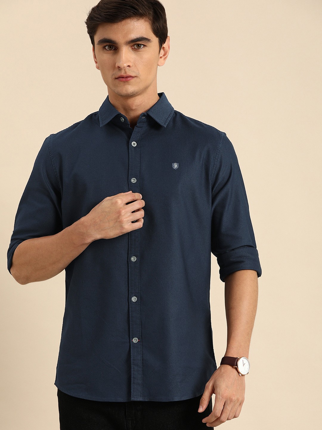 

Being Human Men Navy Blue Slim Fit Solid Casual Shirt