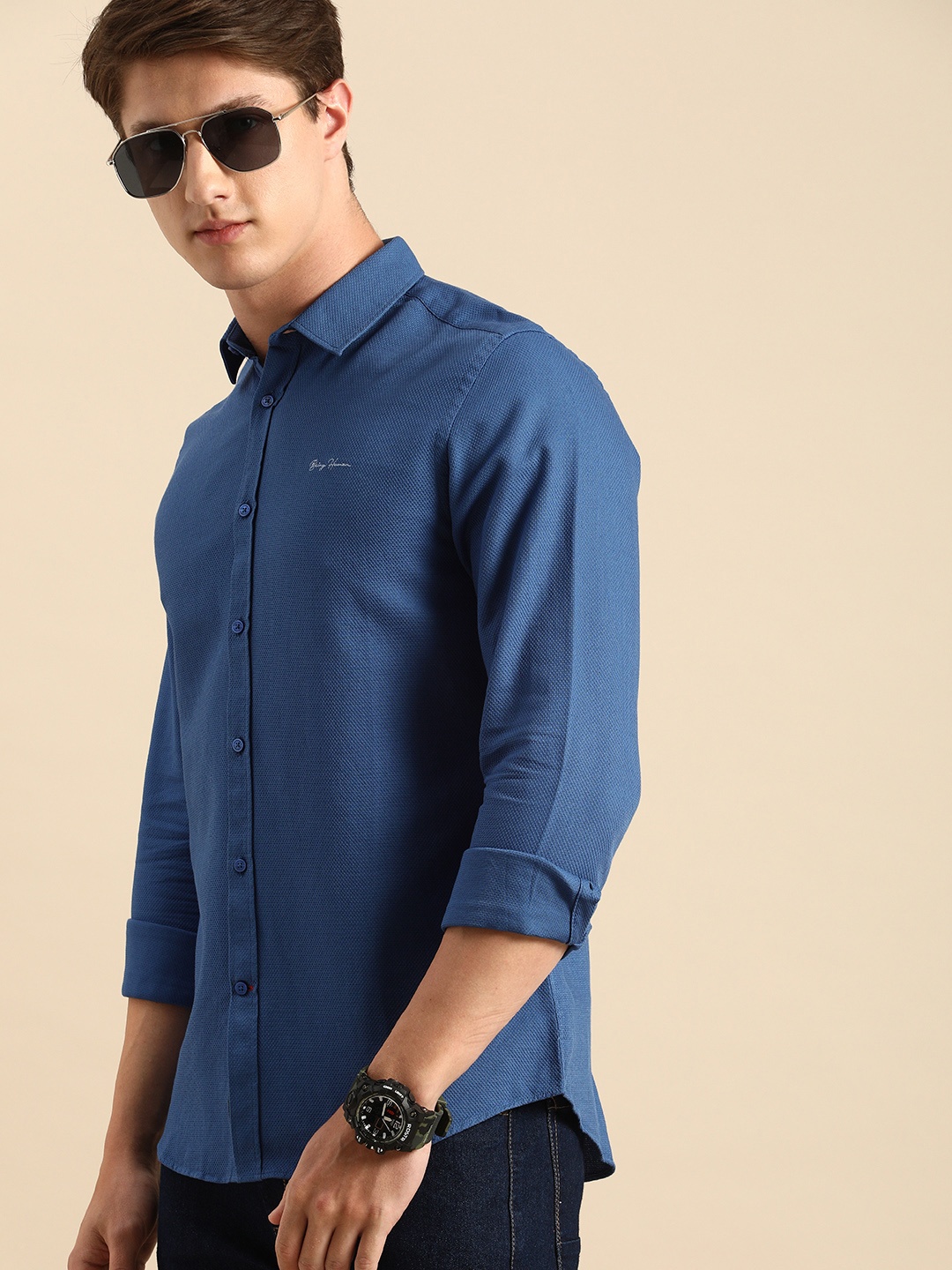 

Being Human Clothing Men Blue Slim Fit Self Design Casual Shirt