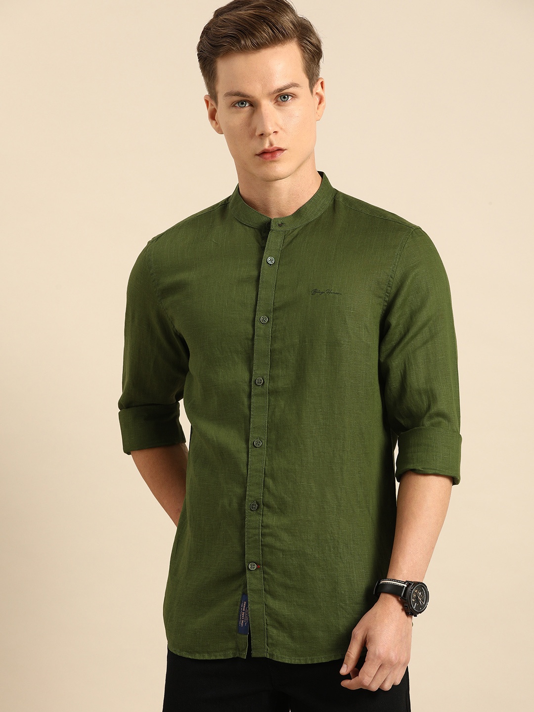 

Being Human Clothing Men Olive Green Slim Fit Solid Casual Shirt
