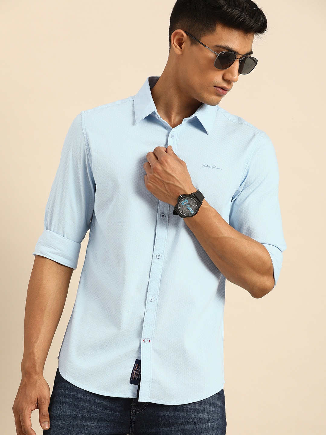 

Being Human Clothing Men Blue Slim Fit Self Design Casual Shirt