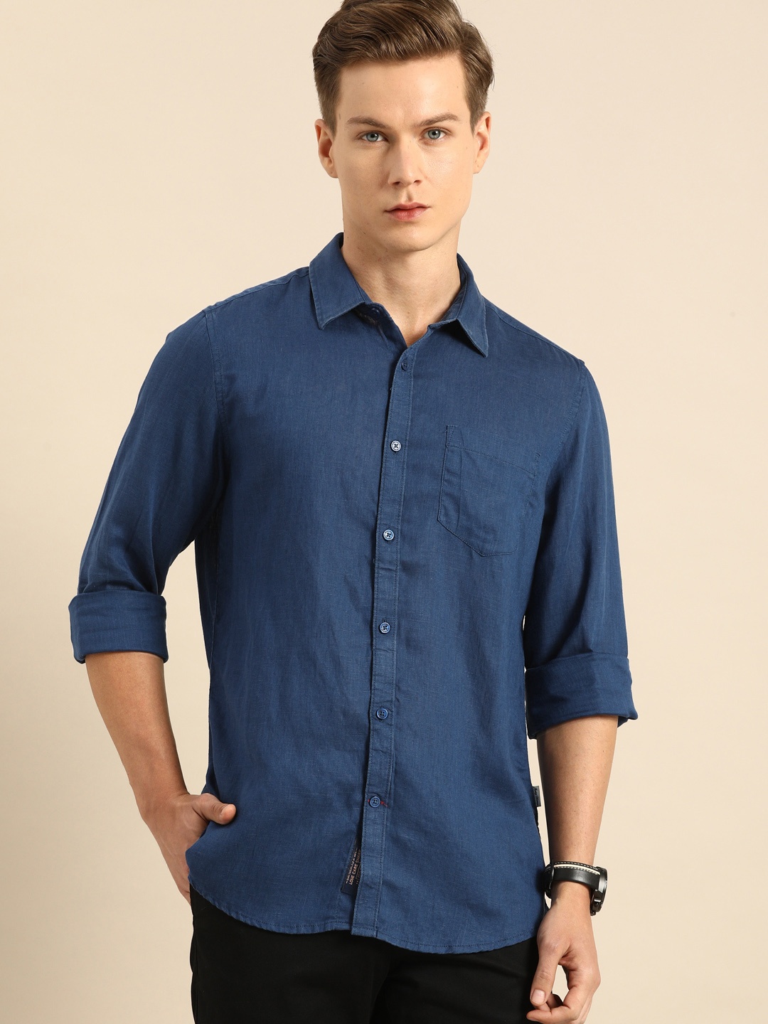 

Being Human Men Blue Slim Fit Solid Casual Shirt