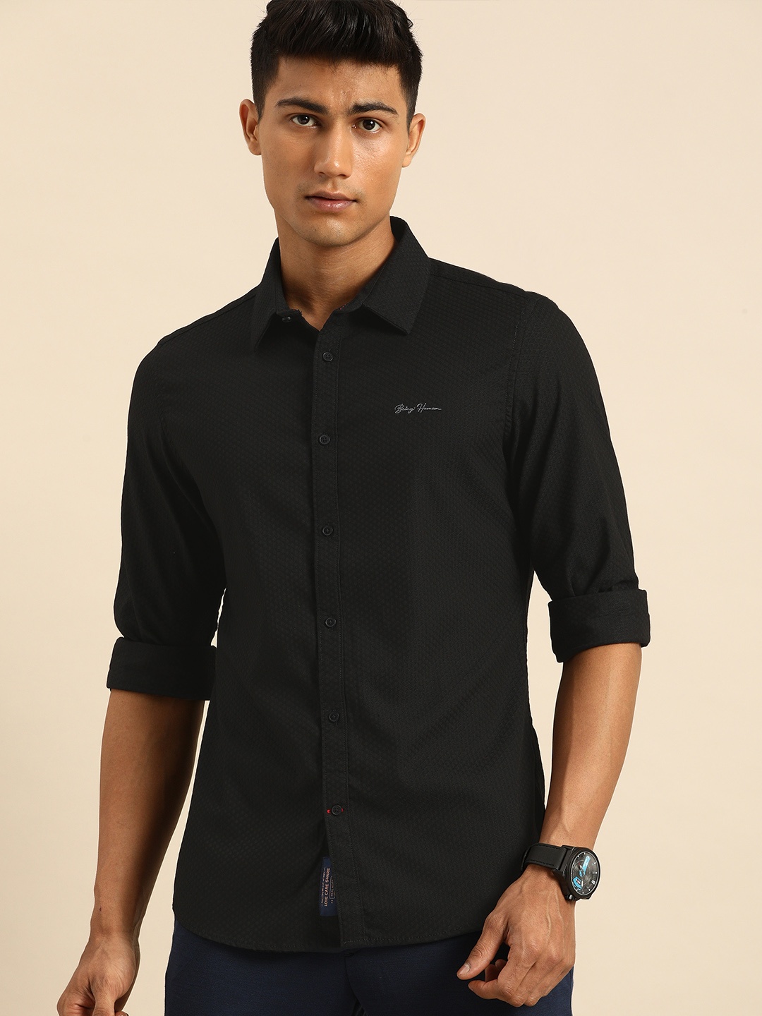 

Being Human Men Black Slim Fit Checked Casual Shirt