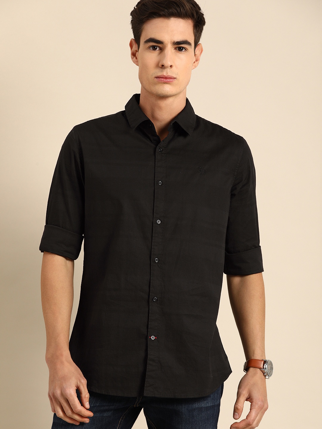 

Being Human Men Black Slim Fit Checked Casual Shirt