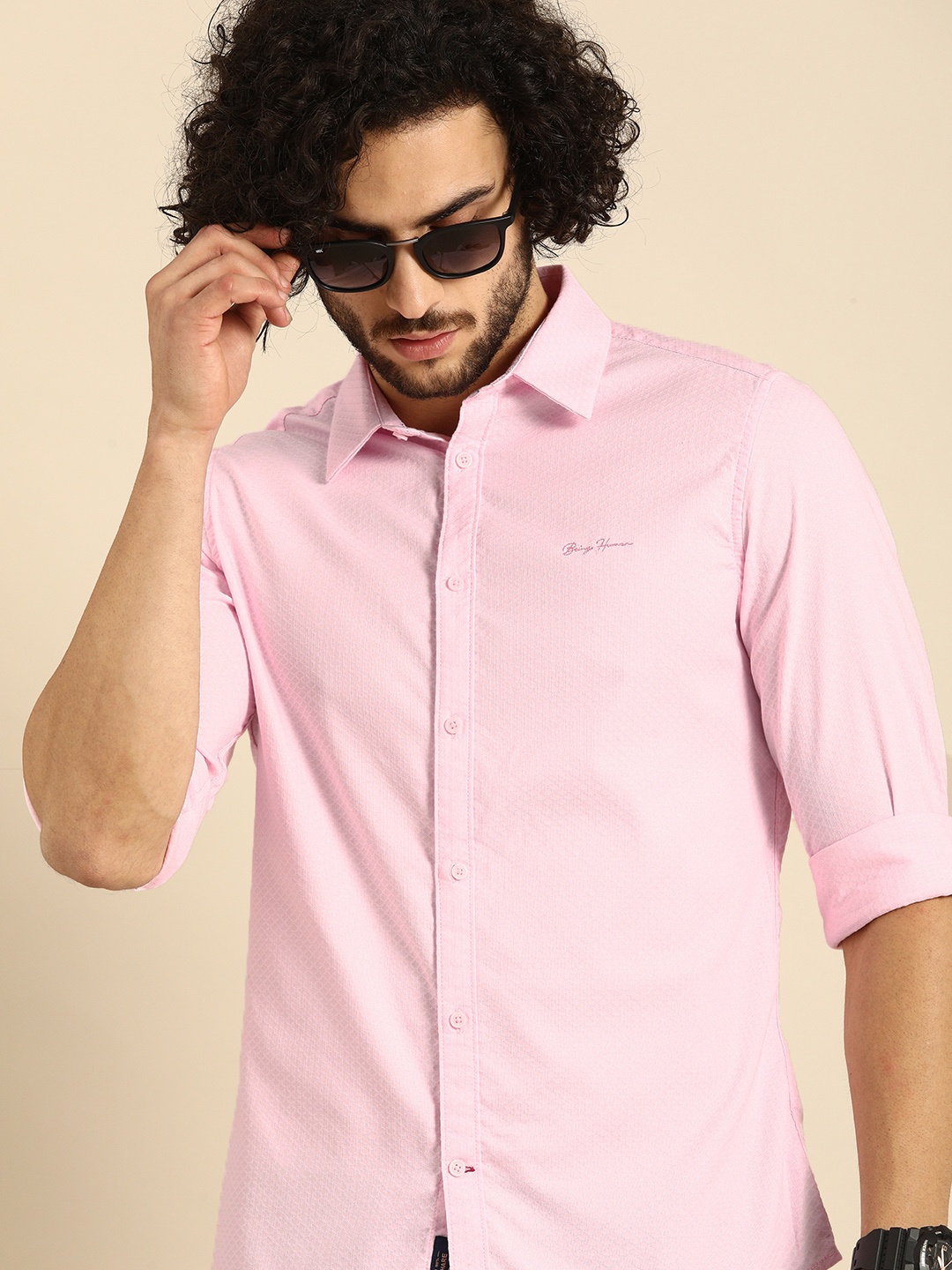 

Being Human Men Pink Slim Fit Self Design Casual Shirt
