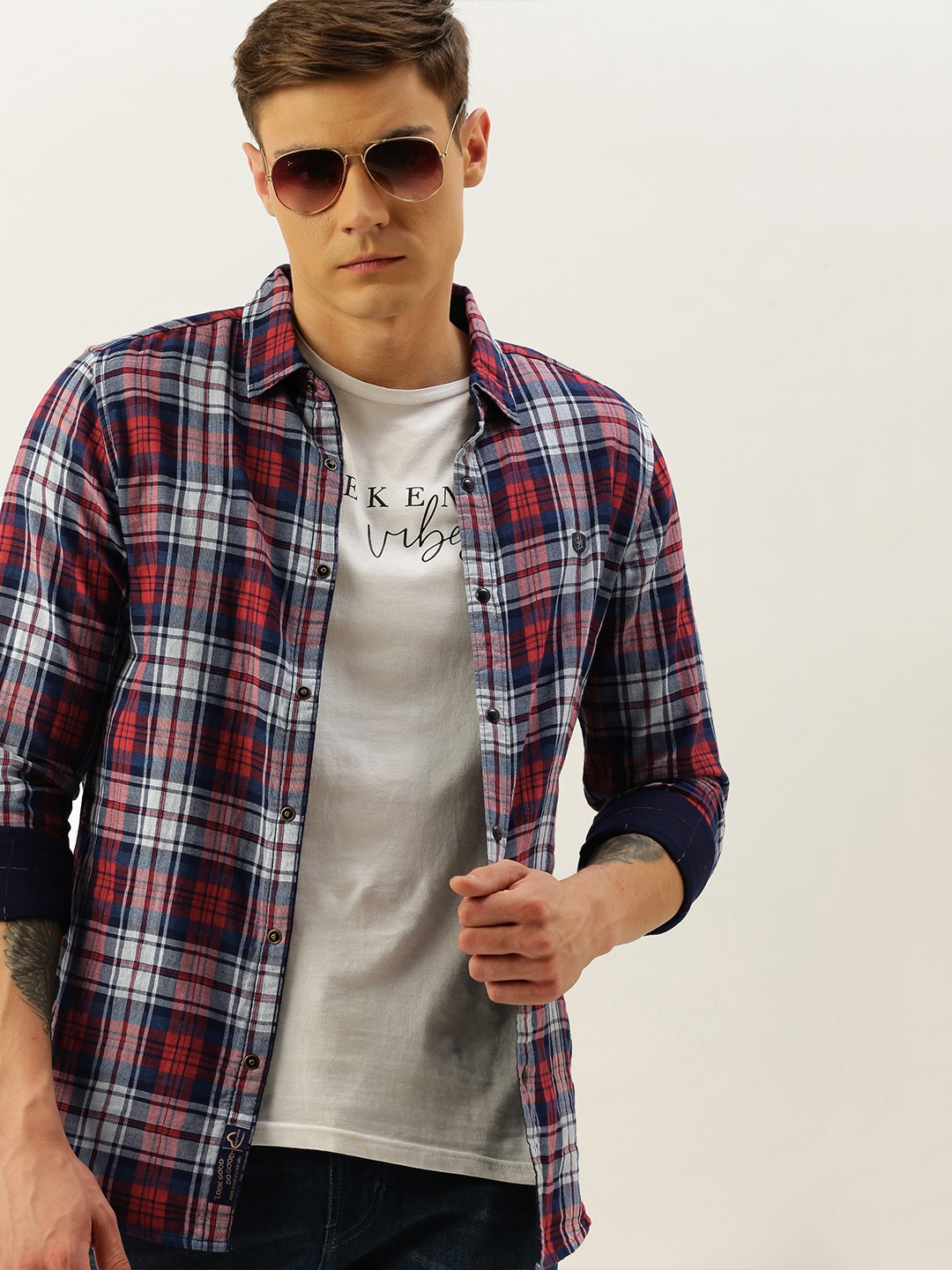 

Being Human Men Red & Blue Slim Fit Checked Casual Shirt