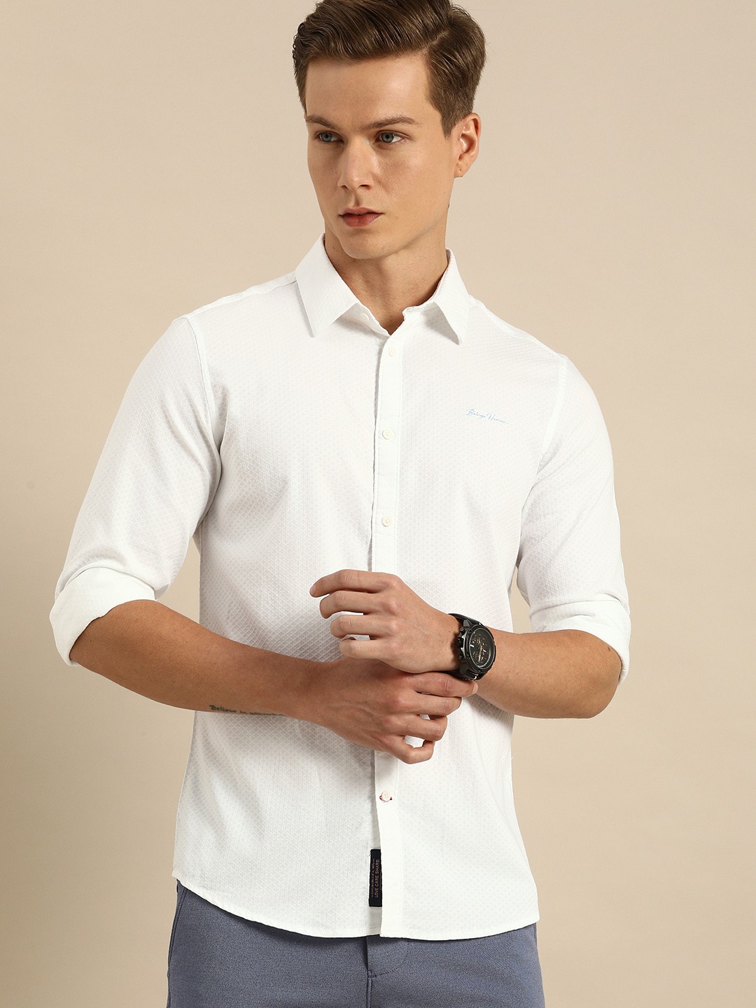

Being Human Men White Slim Fit Checked Casual Shirt