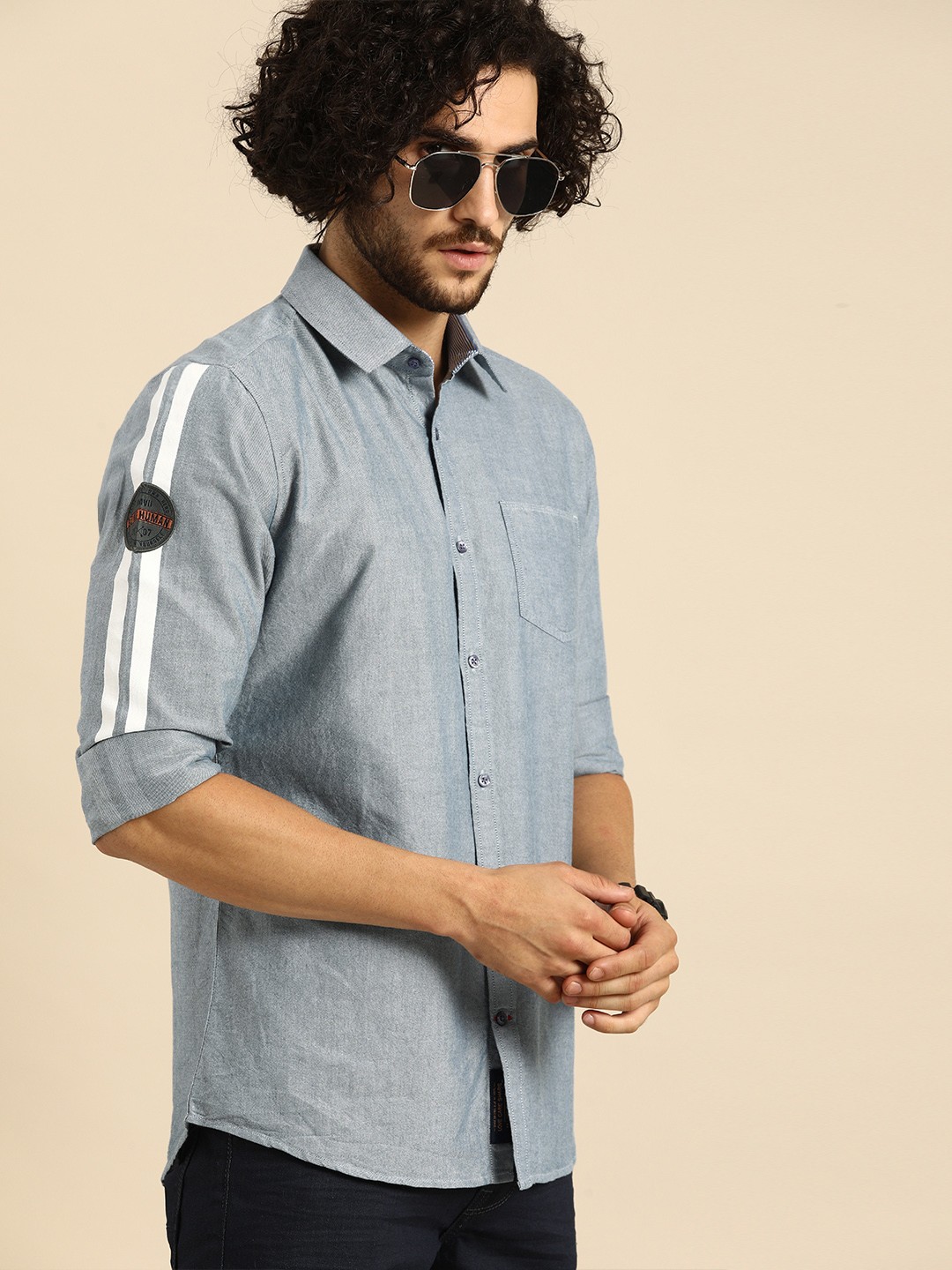 

Being Human Clothing Men Grey Slim Fit Solid Casual Shirt With Printed Detailing
