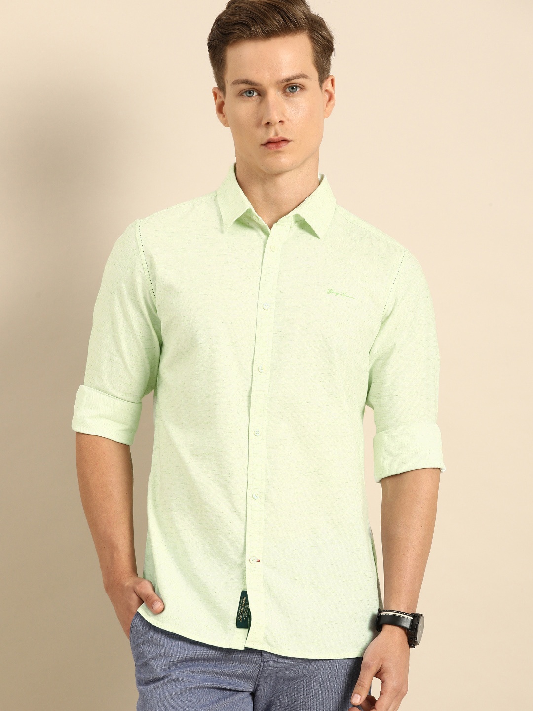 

Being Human Men Green Slim Fit Self Design Casual Shirt