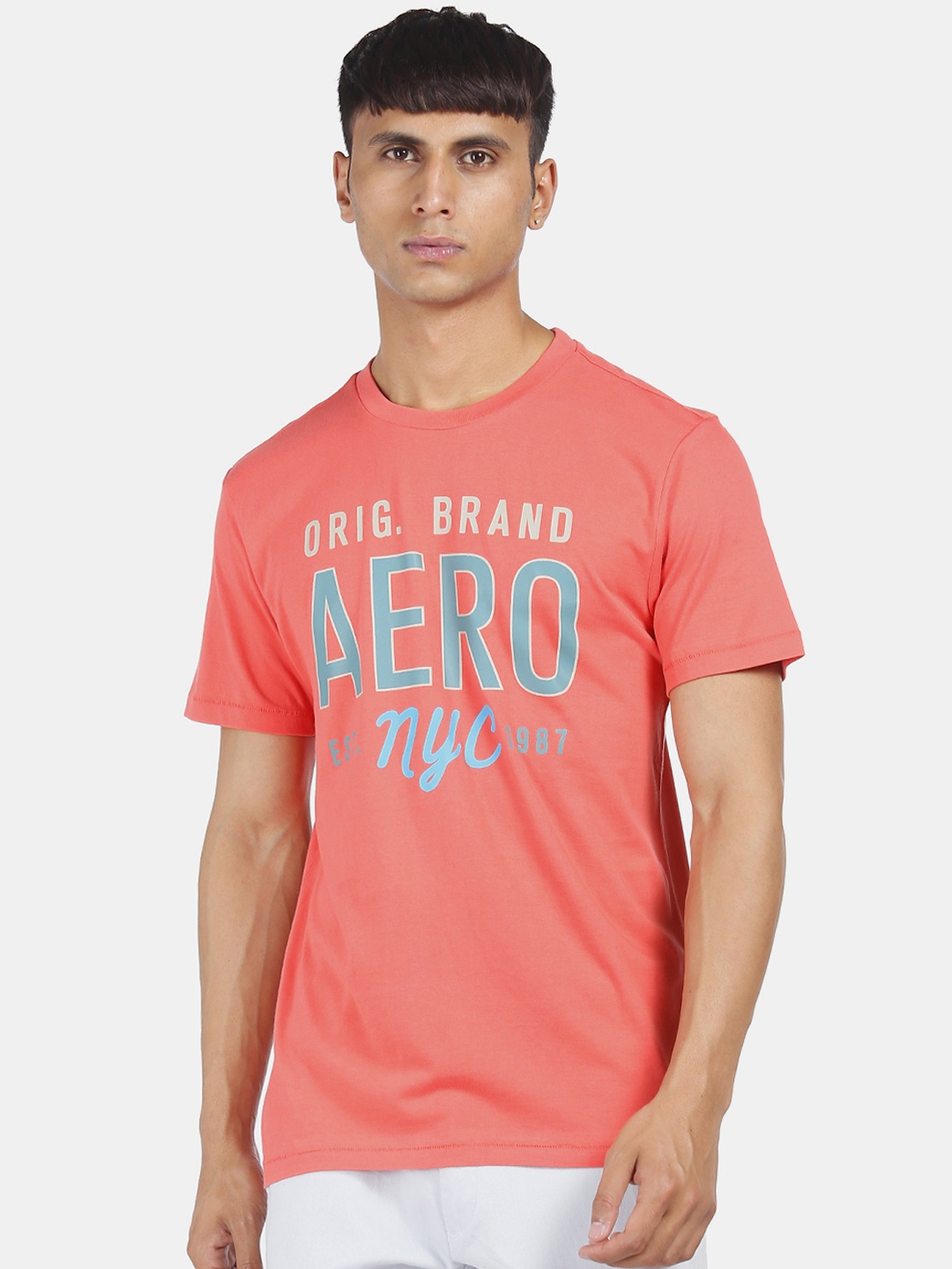 

Aeropostale Men Coral Printed Round Neck T-shirt