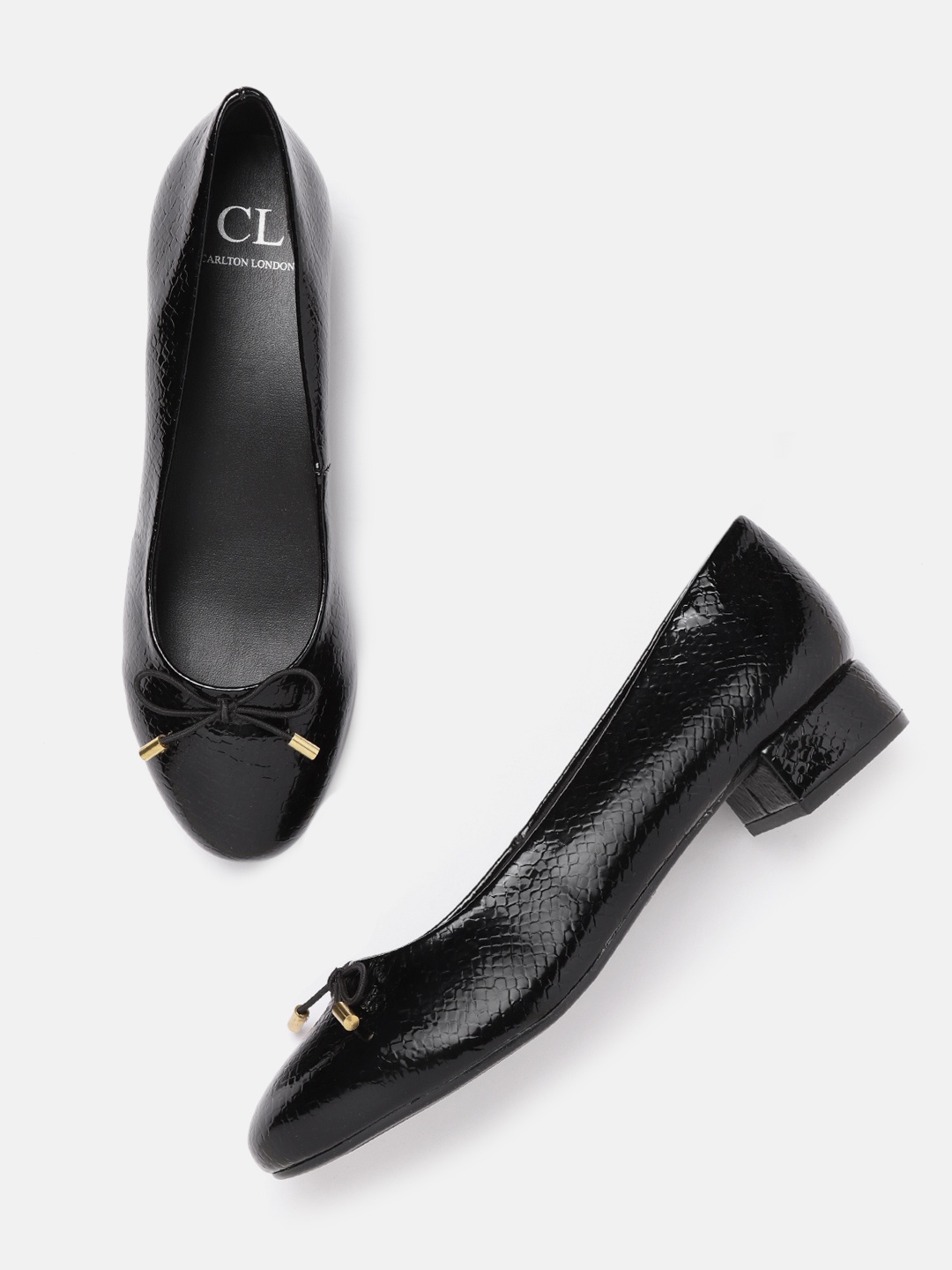 

Carlton London Women Black Snakeskin Textured Ballerinas with Bow Detail