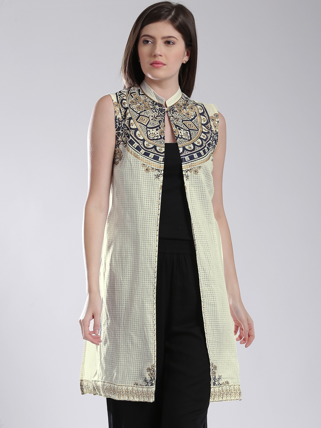 

W Cream-Coloured Self-Checked Ethnic Jacket