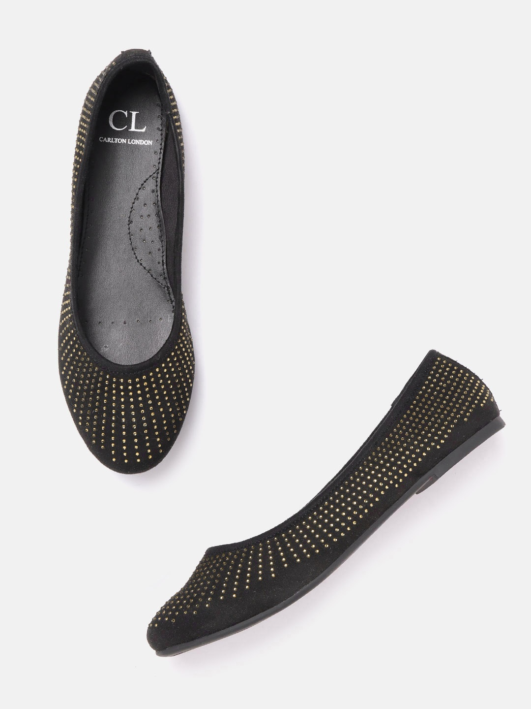 

Carlton London Women Black & Gold-Toned Embellished Ballerinas