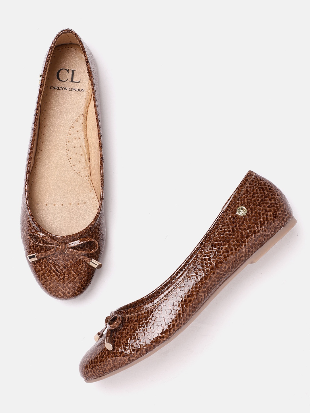

Carlton London Women Brown Snakeskin Textured Ballerinas with Bow Detail