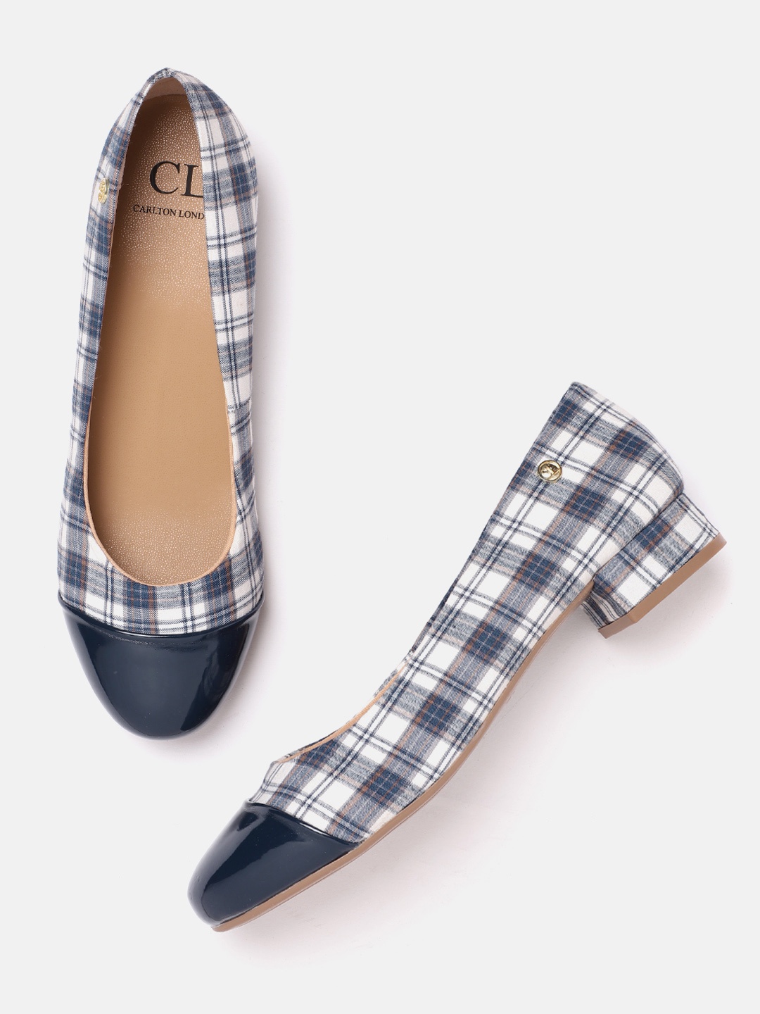 

Carlton London Women Navy Blue & White Checked Ballerinas