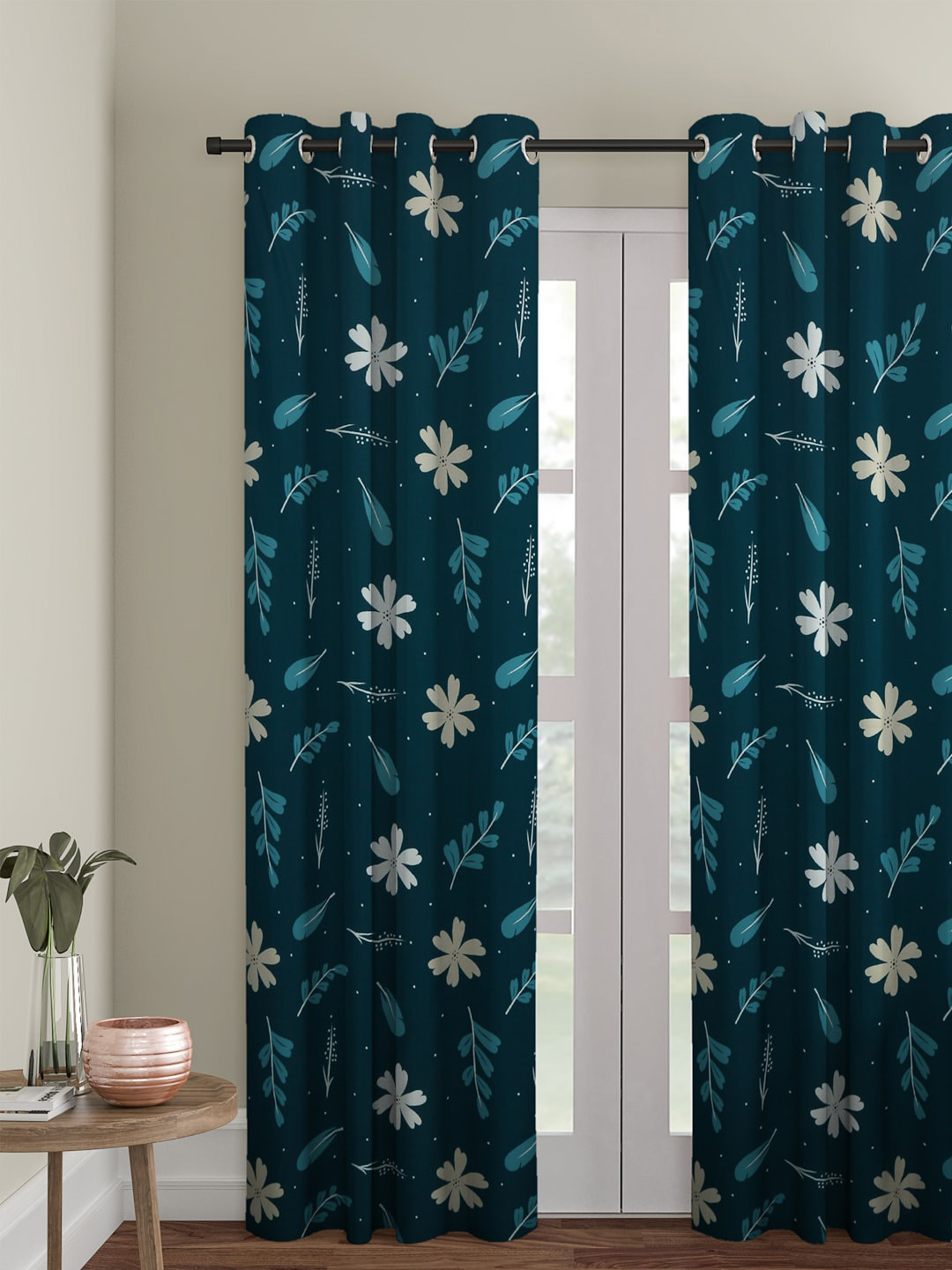

Cortina Teal Green & White Single Digital Printed Long Door Curtain