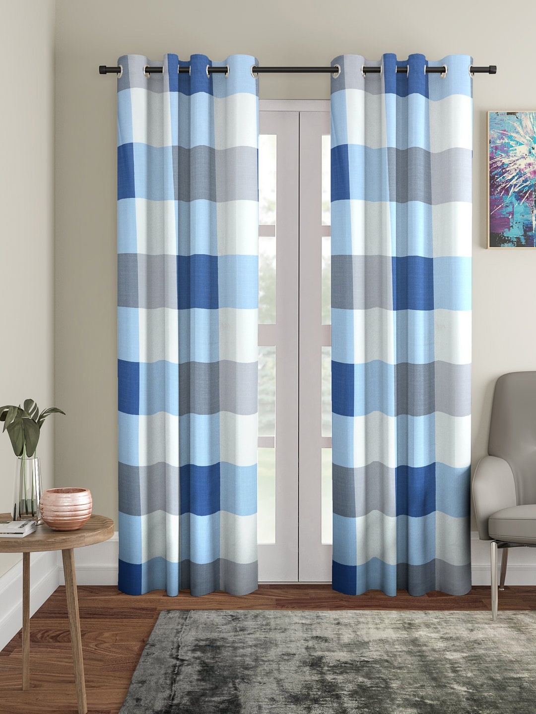 

Cortina Blue & Grey Set of 2 Digital Printed Door Curtains, White